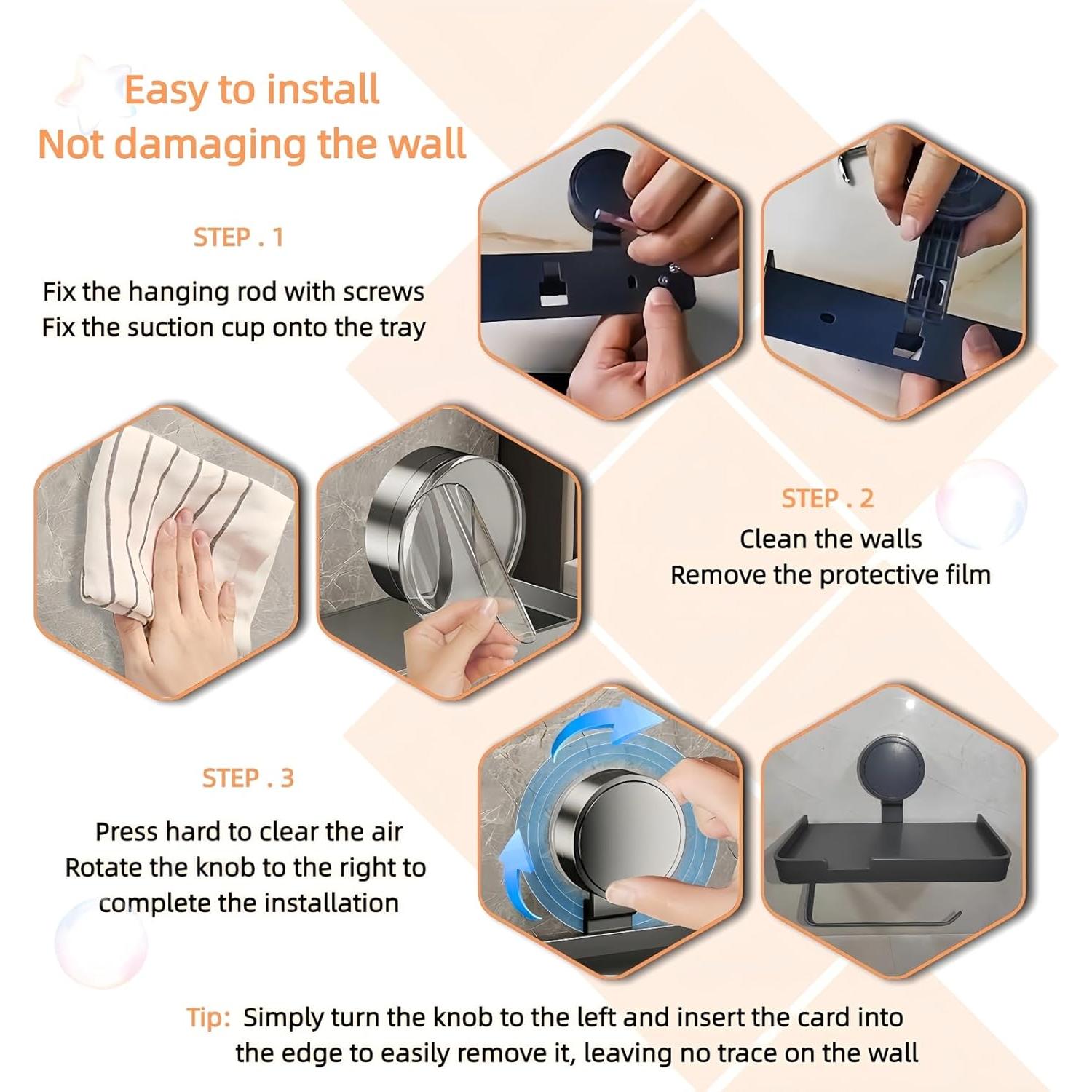 Soporte de Papel Higiénico Styptika con Ventosa y Ganchos de Metal