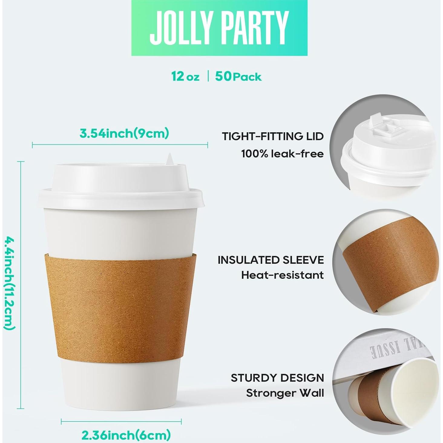 Tazas de Papel Desechables FIESTA JOLLY 12 oz - Paquete de 50