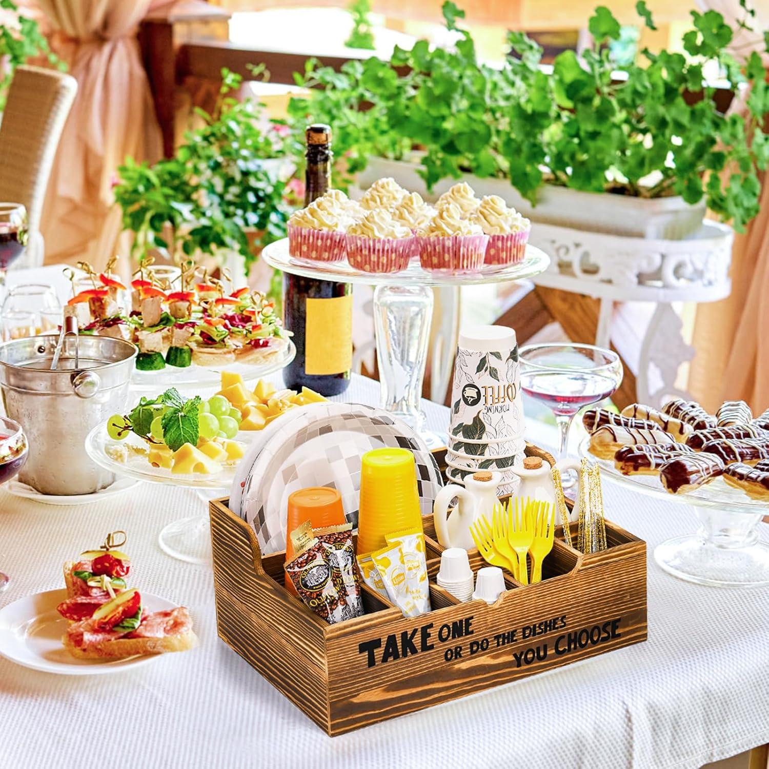 Organizador de Platos de Papel Frcctre, 8 Compartimentos, Madera Rústica