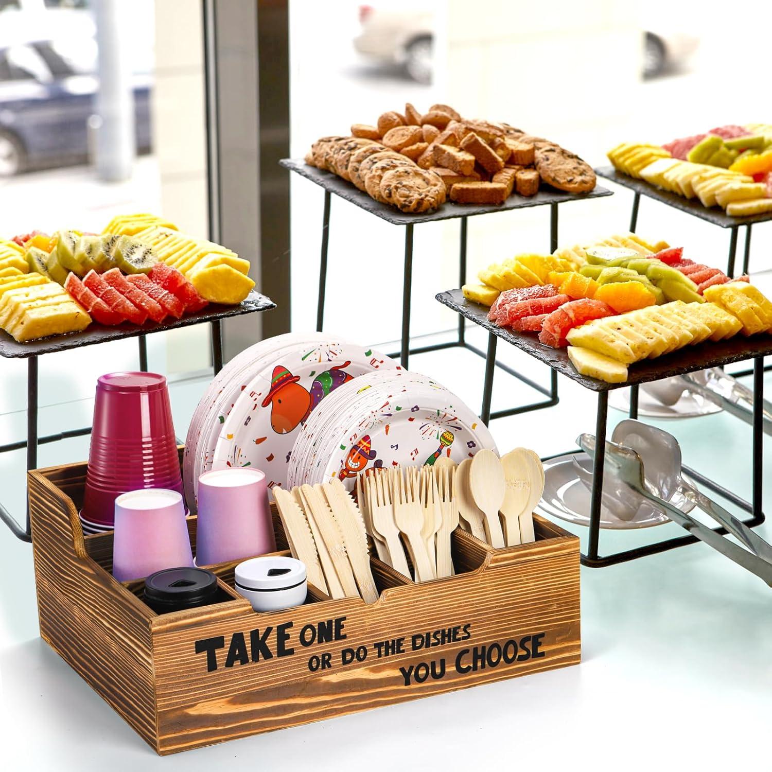 Organizador de Platos de Papel Frcctre, 8 Compartimentos, Madera Rústica