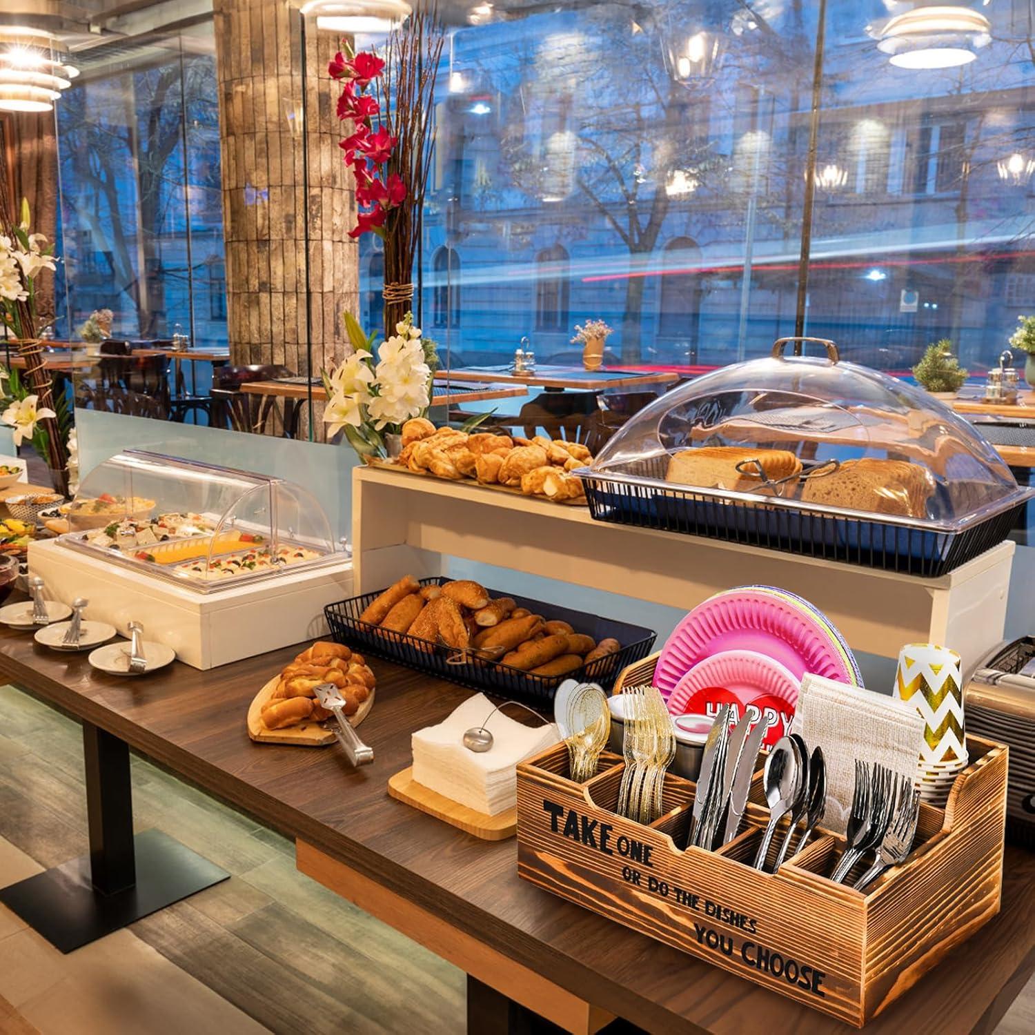 Organizador de Platos de Papel Frcctre, 8 Compartimentos, Madera Rústica