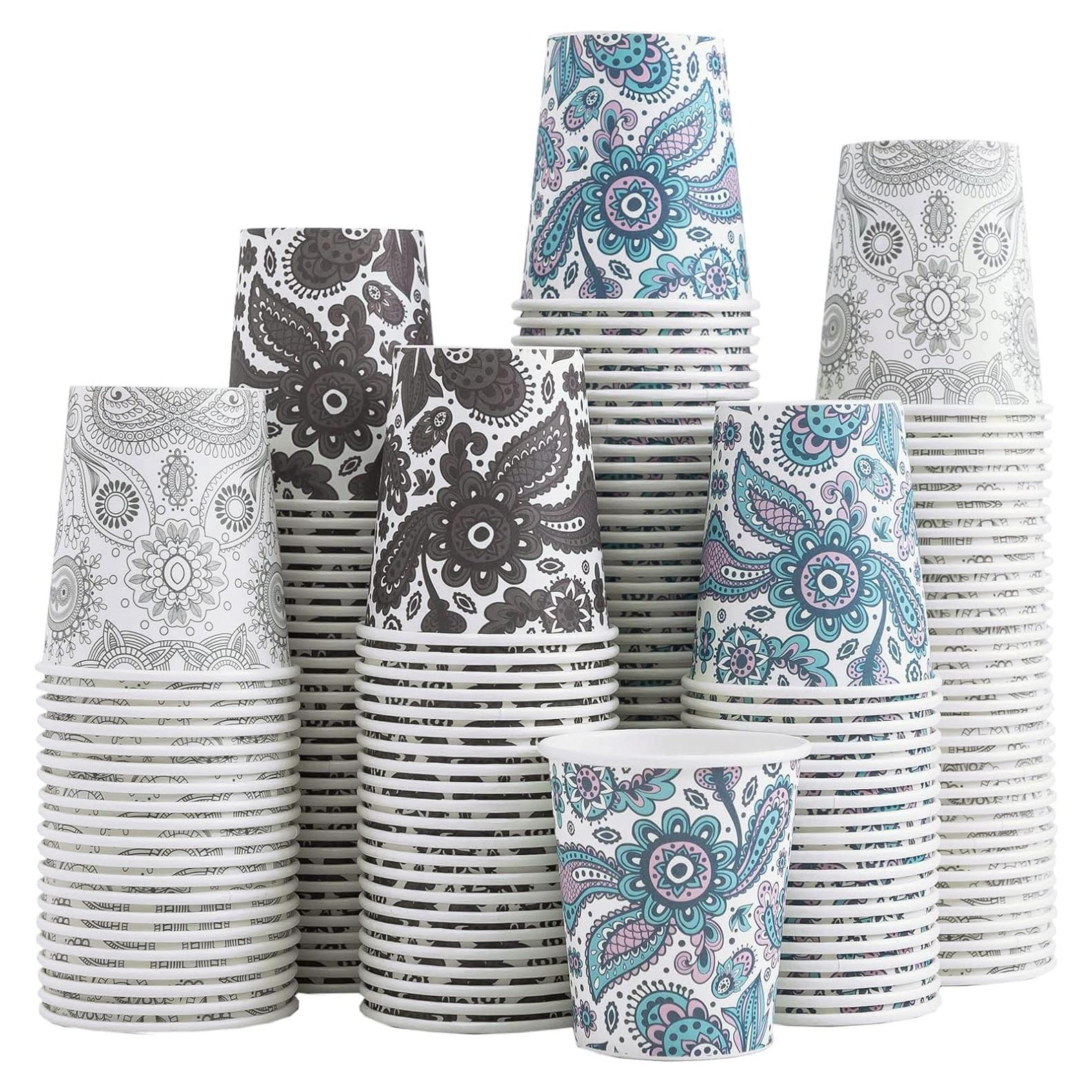 300 Tazas de Papel Desechables 5 oz Clawsoff Floral Grises