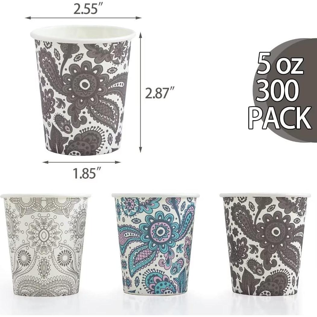 300 Tazas de Papel Desechables 5 oz Clawsoff Floral Grises