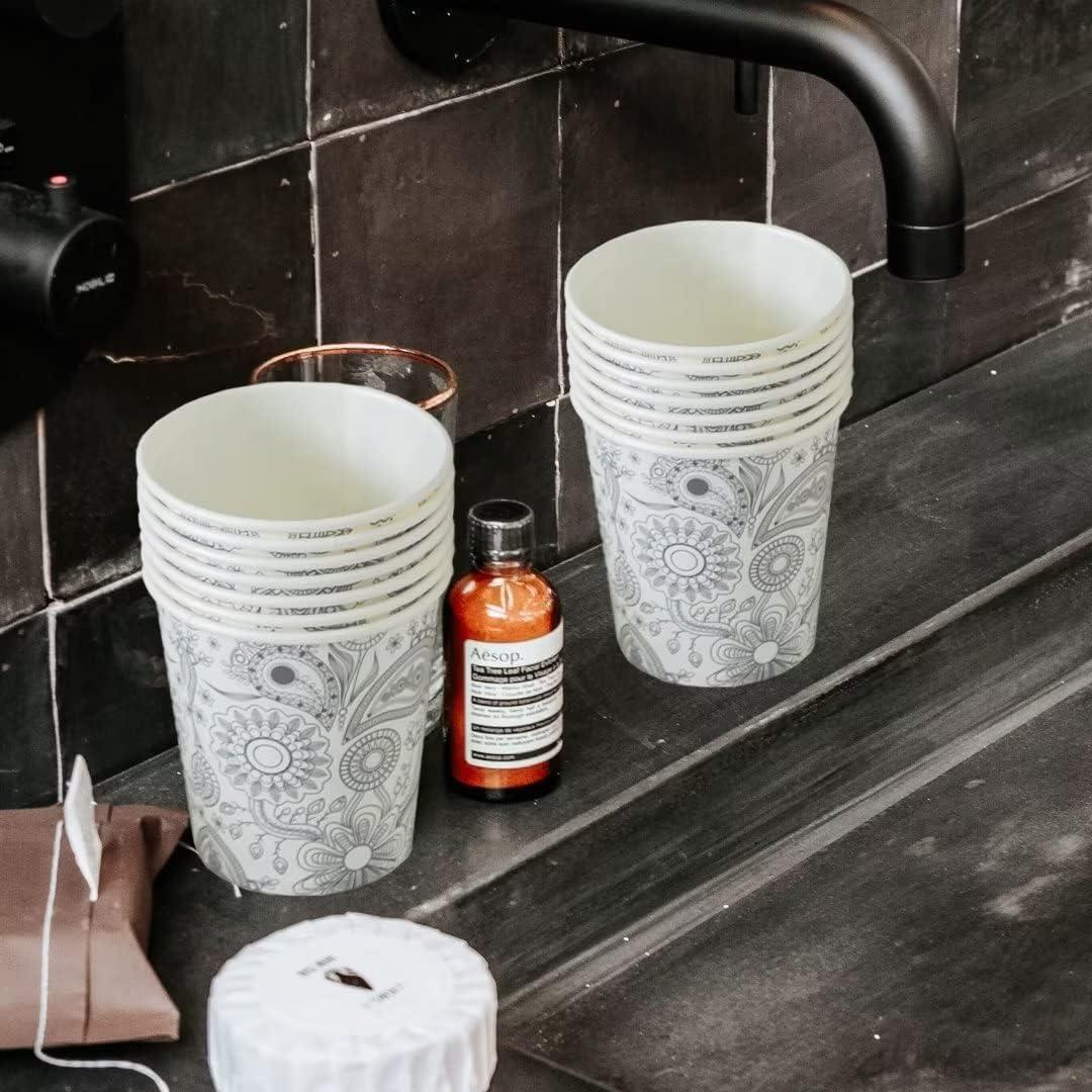 300 Tazas de Papel Desechables 5 oz Clawsoff Floral Grises