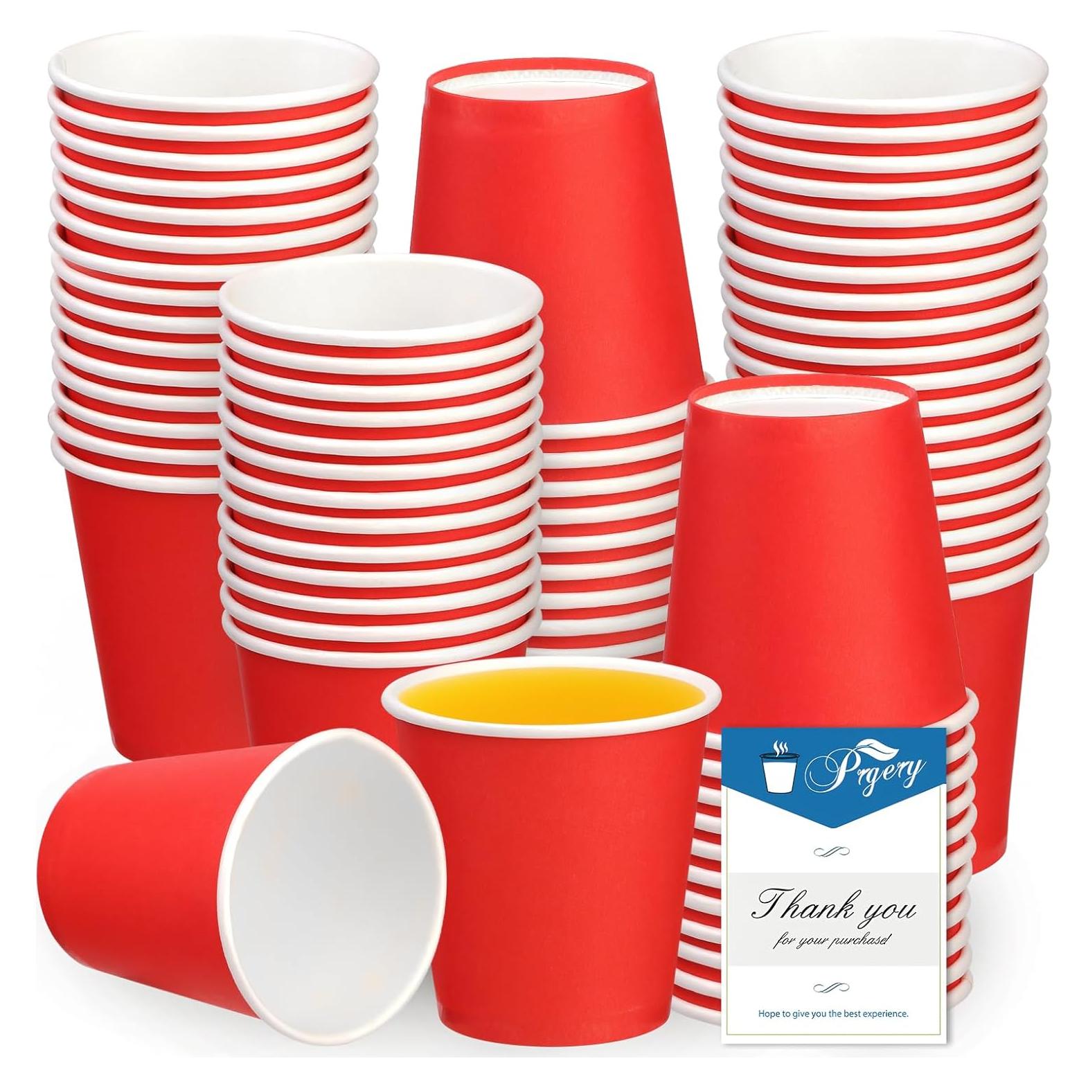 Paquete de 100 vasos de papel desechables rojos 3 oz Prgery