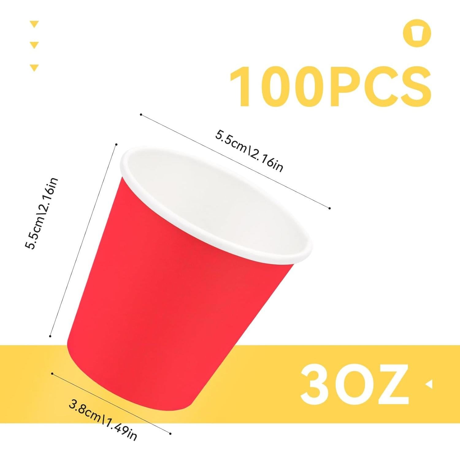 Paquete de 100 vasos de papel desechables rojos 3 oz Prgery