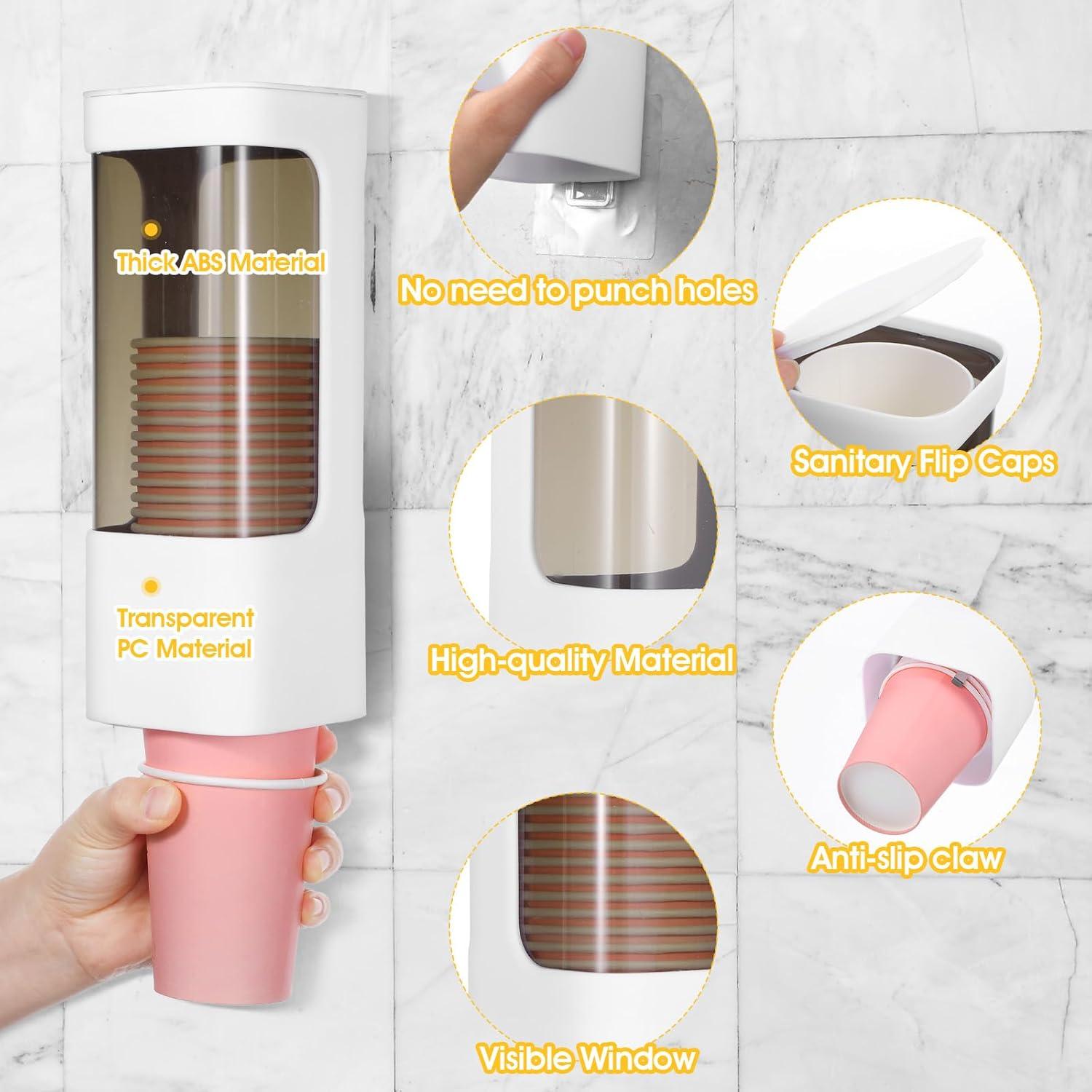 Dispensador de Vasos Molain 3PCS Blanco para Pared 24x9x9cm