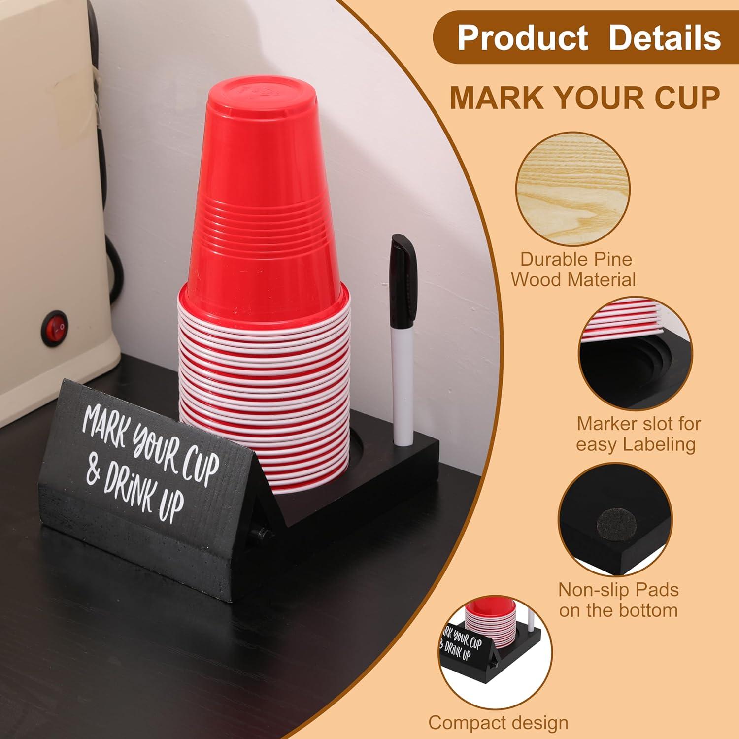 Soporte de Tazas Desechables LETUBUYU de Madera Negra 17.95x13.97cm