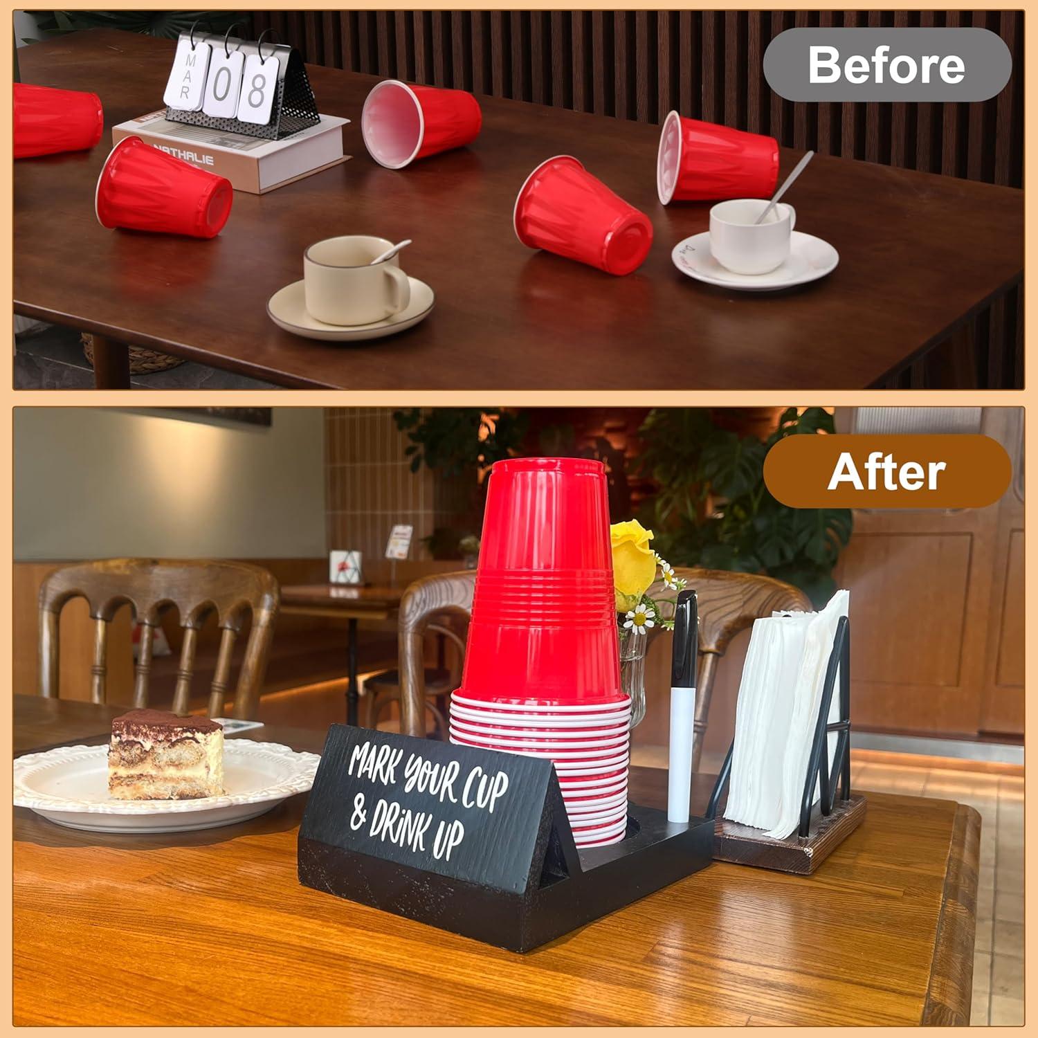 Soporte de Tazas Desechables LETUBUYU de Madera Negra 17.95x13.97cm