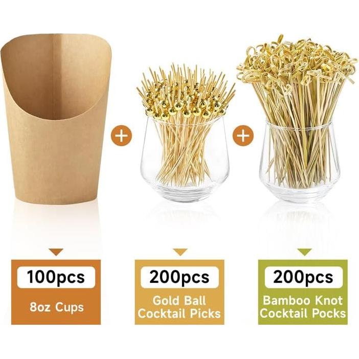 100 Copas de Charcutería ZORRITA 8 oz + 400 Palillos Desechables