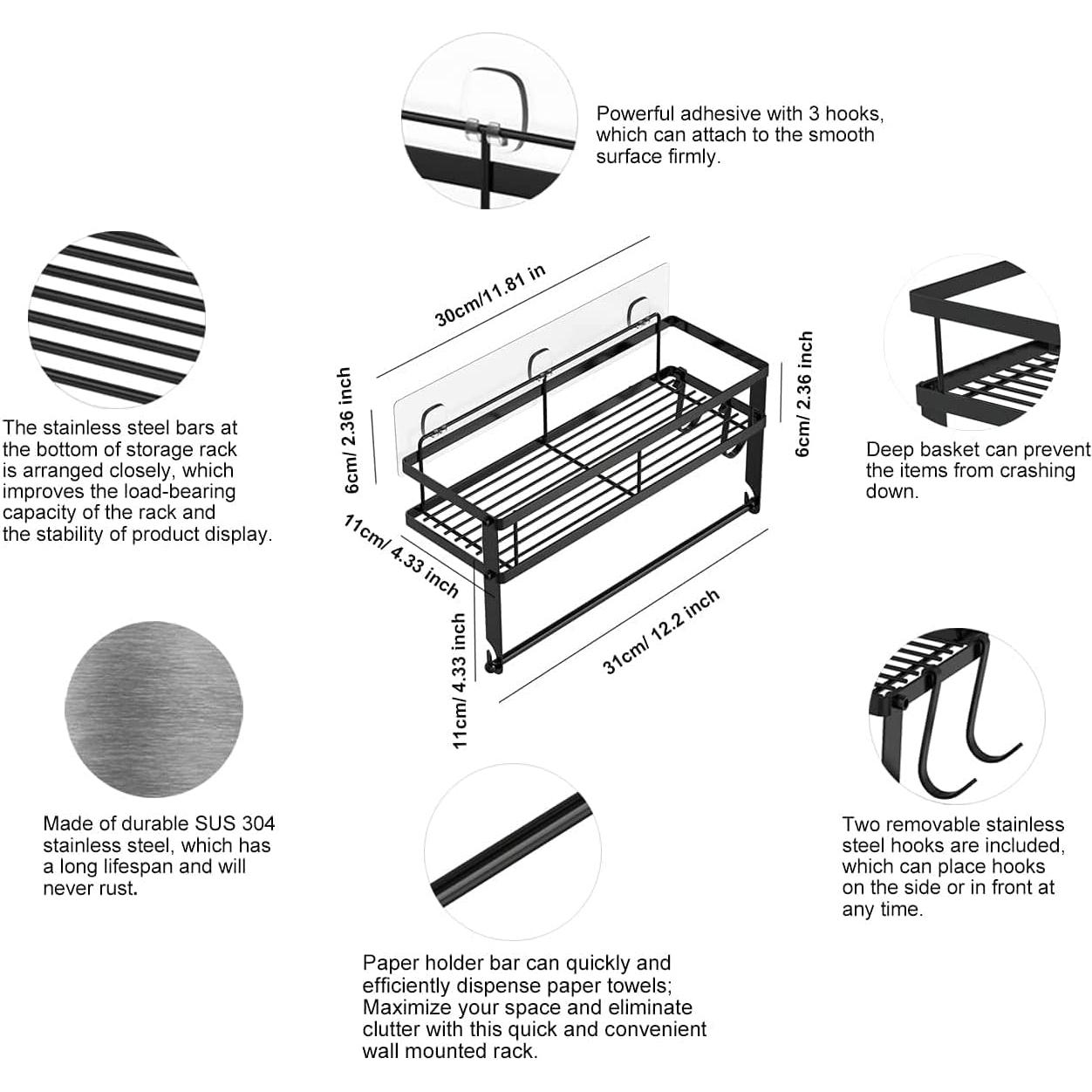 Soporte para Toallas de Papel ESOW Acero Inoxidable Negro Mate