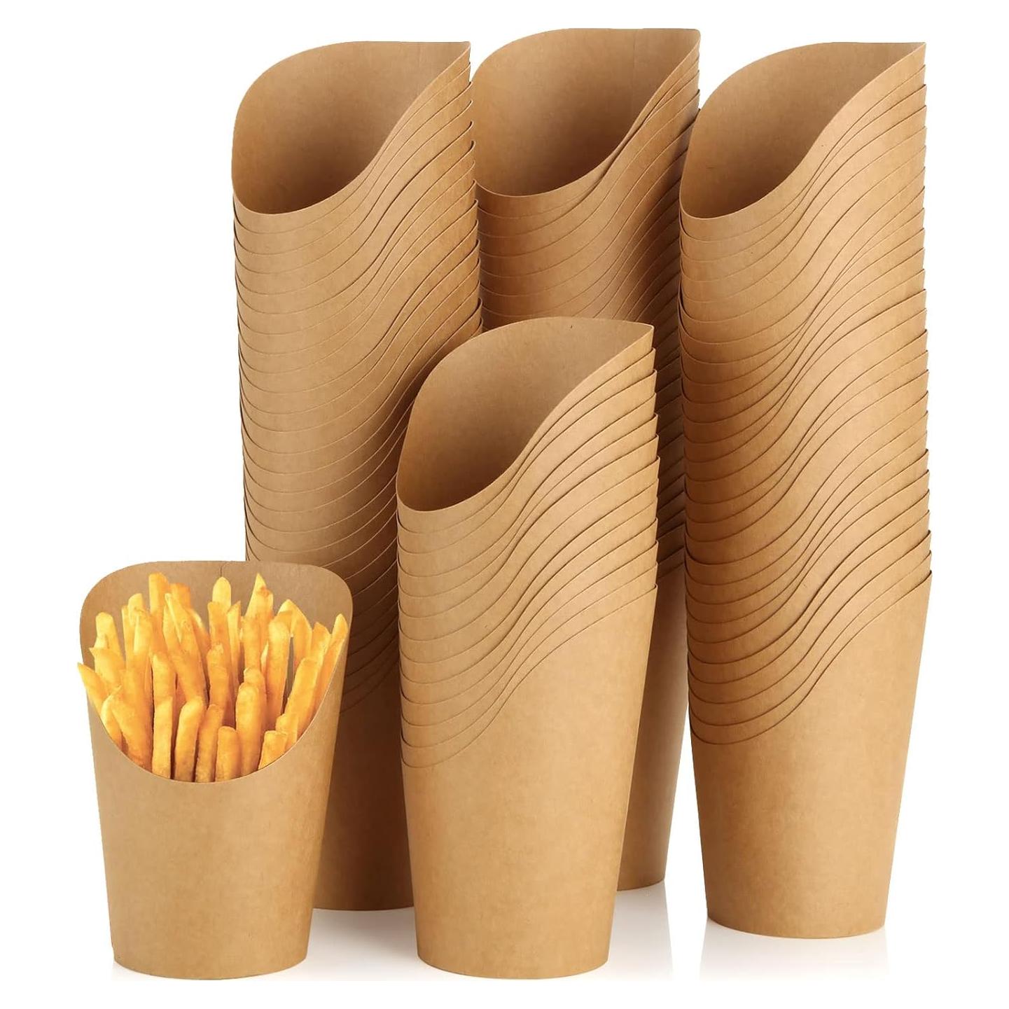 100 Soportes para Papas Fritas WOPPLXY 12oz Papel Kraft Reciclable