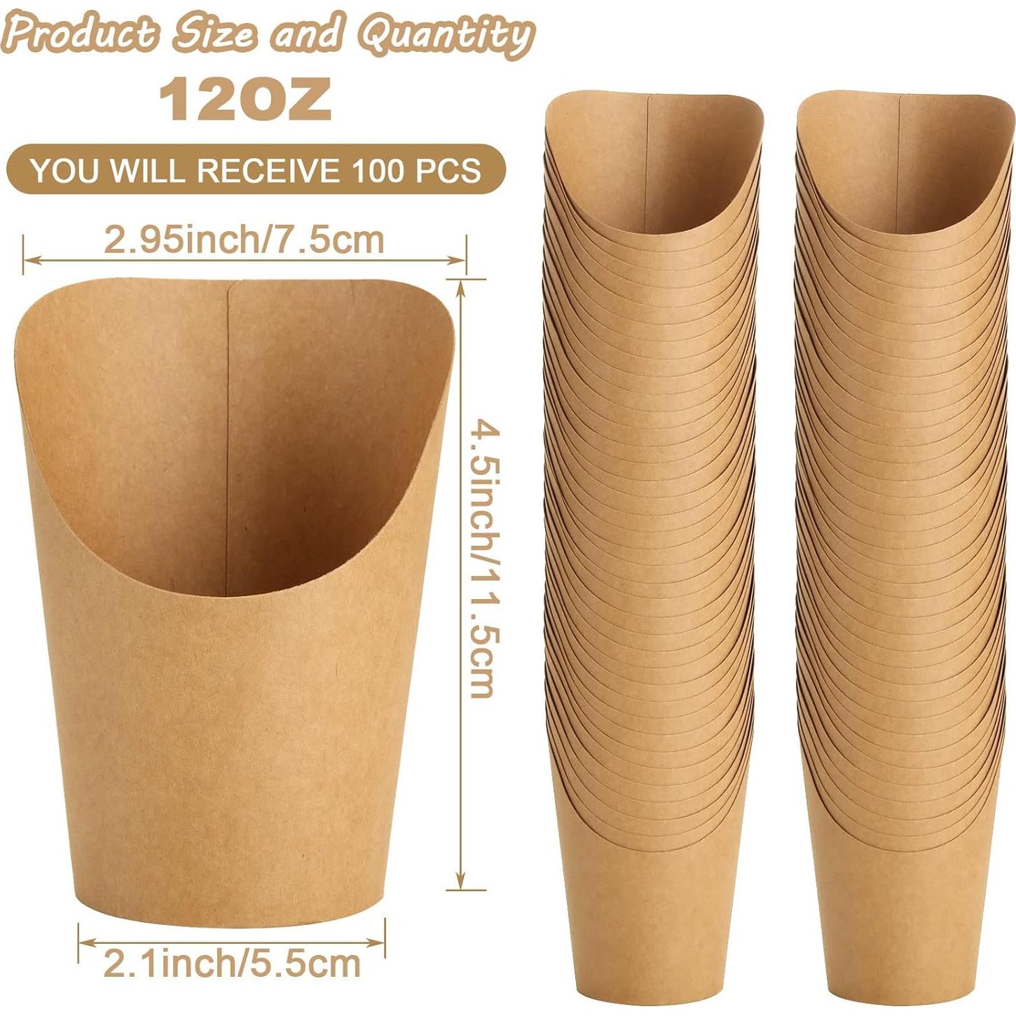 100 Soportes para Papas Fritas WOPPLXY 12oz Papel Kraft Reciclable