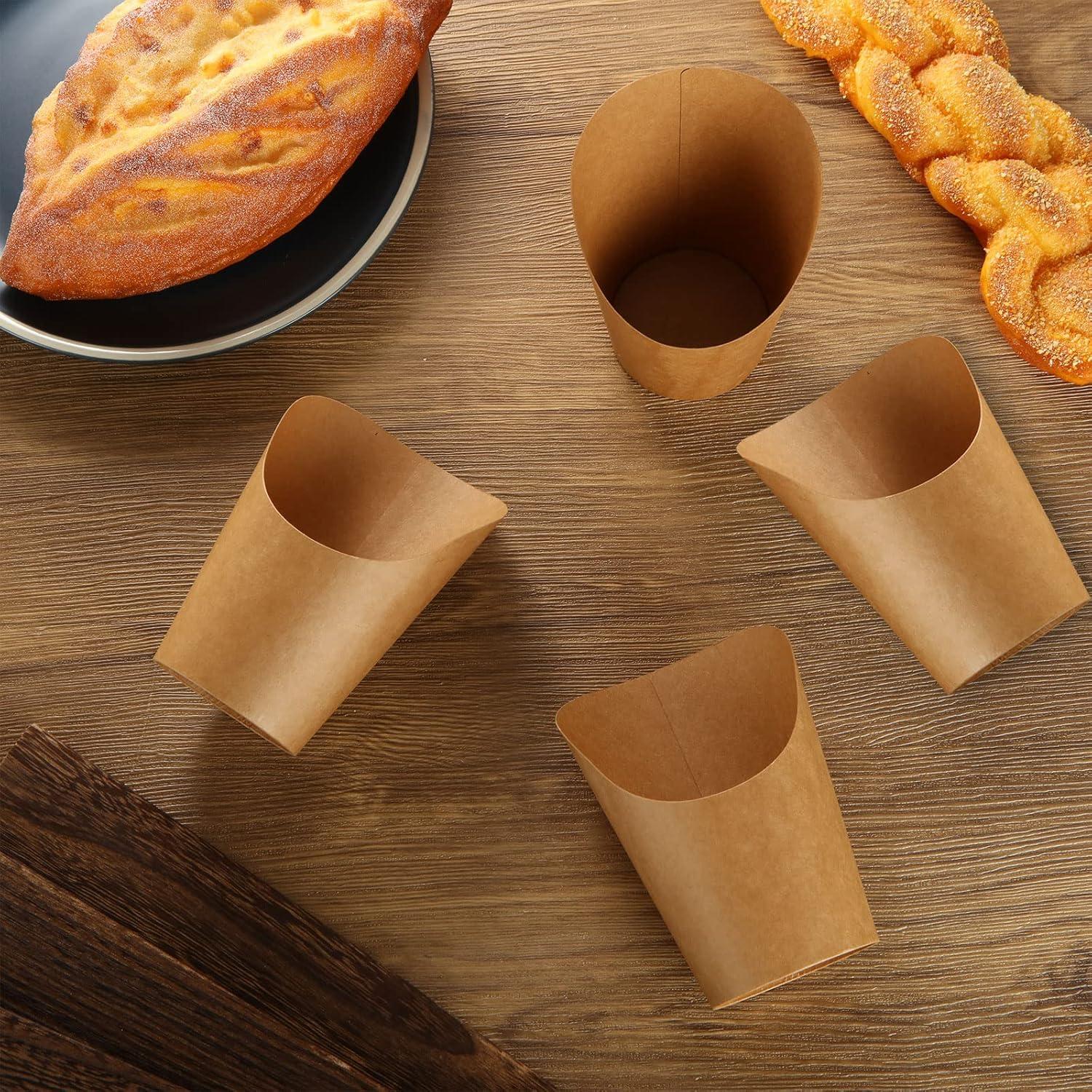 100 Soportes para Papas Fritas WOPPLXY 12oz Papel Kraft Reciclable