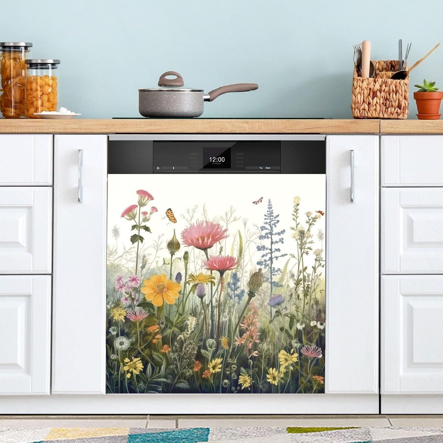 Cubierta Magnética Decorativa para Lavavajillas GUIJI Flores 58.4x66 cm