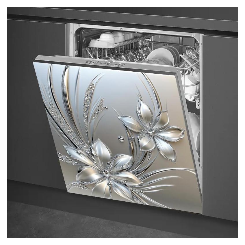 Cubierta Magnética de Lavavajillas BlissYard Floral Plateada 65x58cm