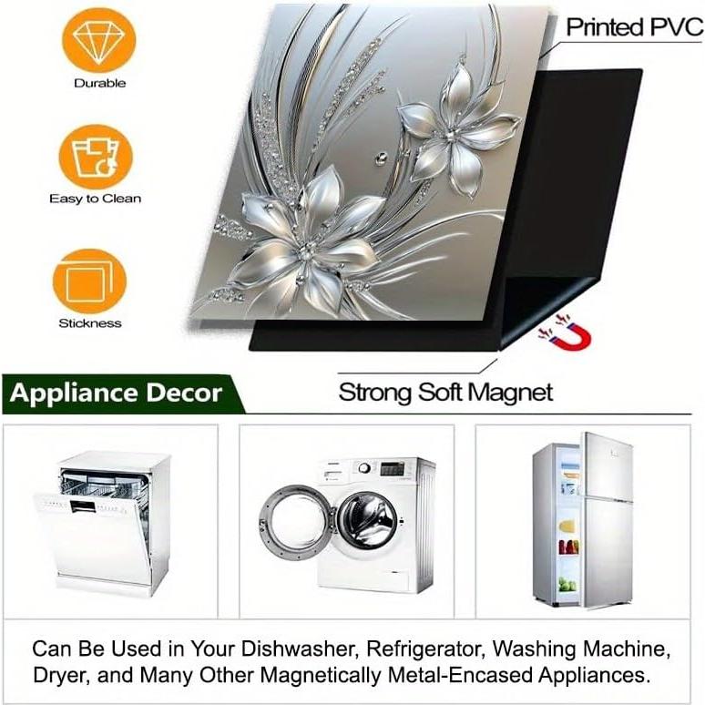 Cubierta Magnética de Lavavajillas BlissYard Floral Plateada 65x58cm