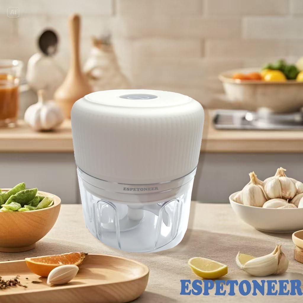 Picador de Ajo Eléctrico Espetoneer 250ml Blanco, Cargable USB