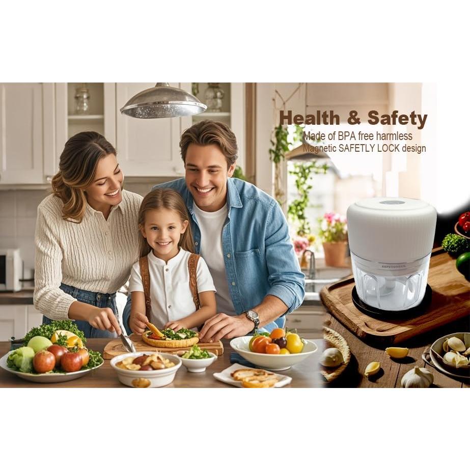 Picador de Ajo Eléctrico Espetoneer 250ml Blanco, Cargable USB