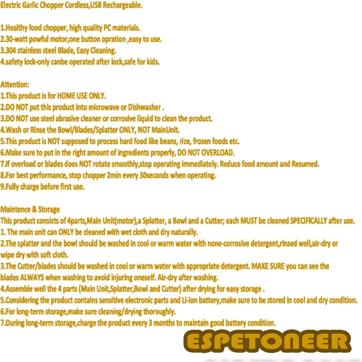 Picador de Ajo Eléctrico Espetoneer 250ml Blanco, Cargable USB