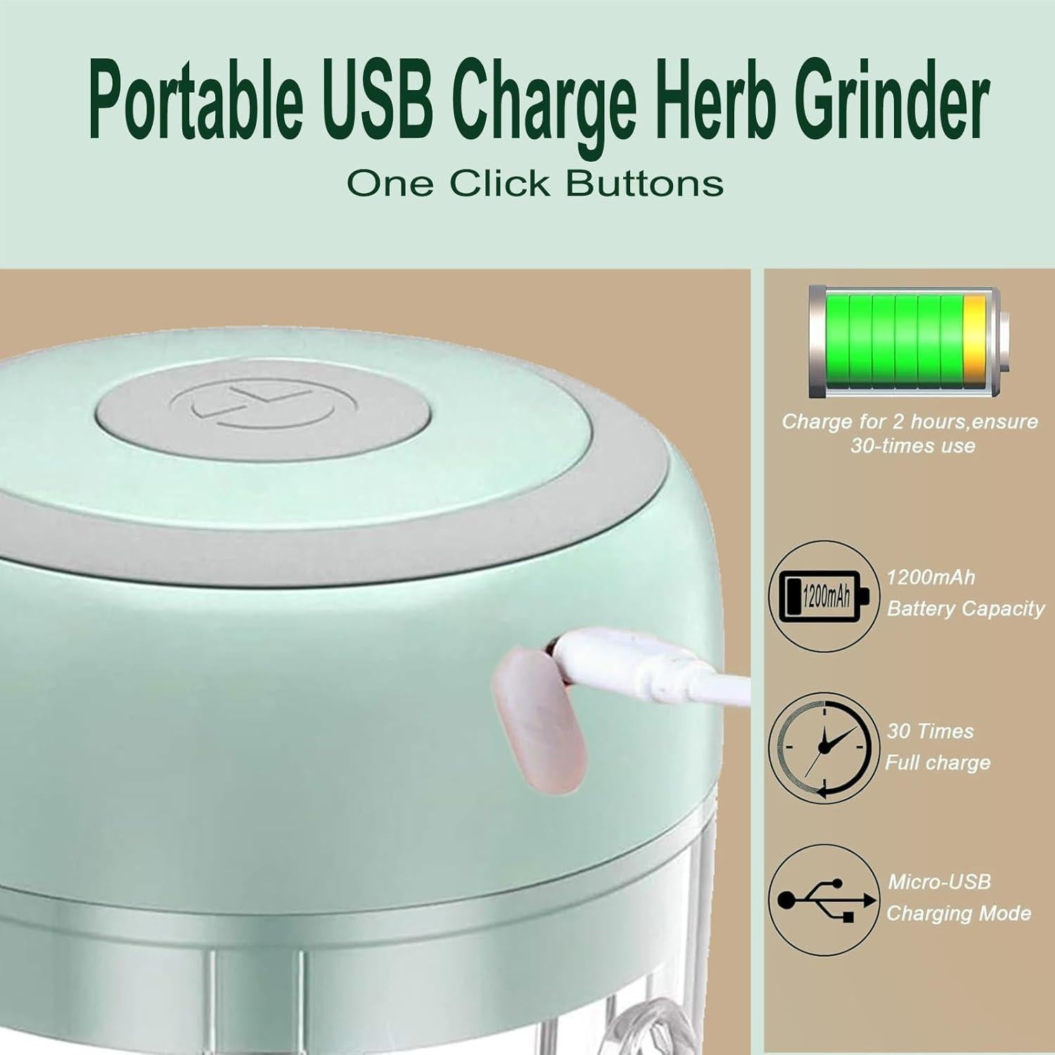 Molino de Hierbas Eléctrico ROVIGO 100ml USB Inalámbrico Verde