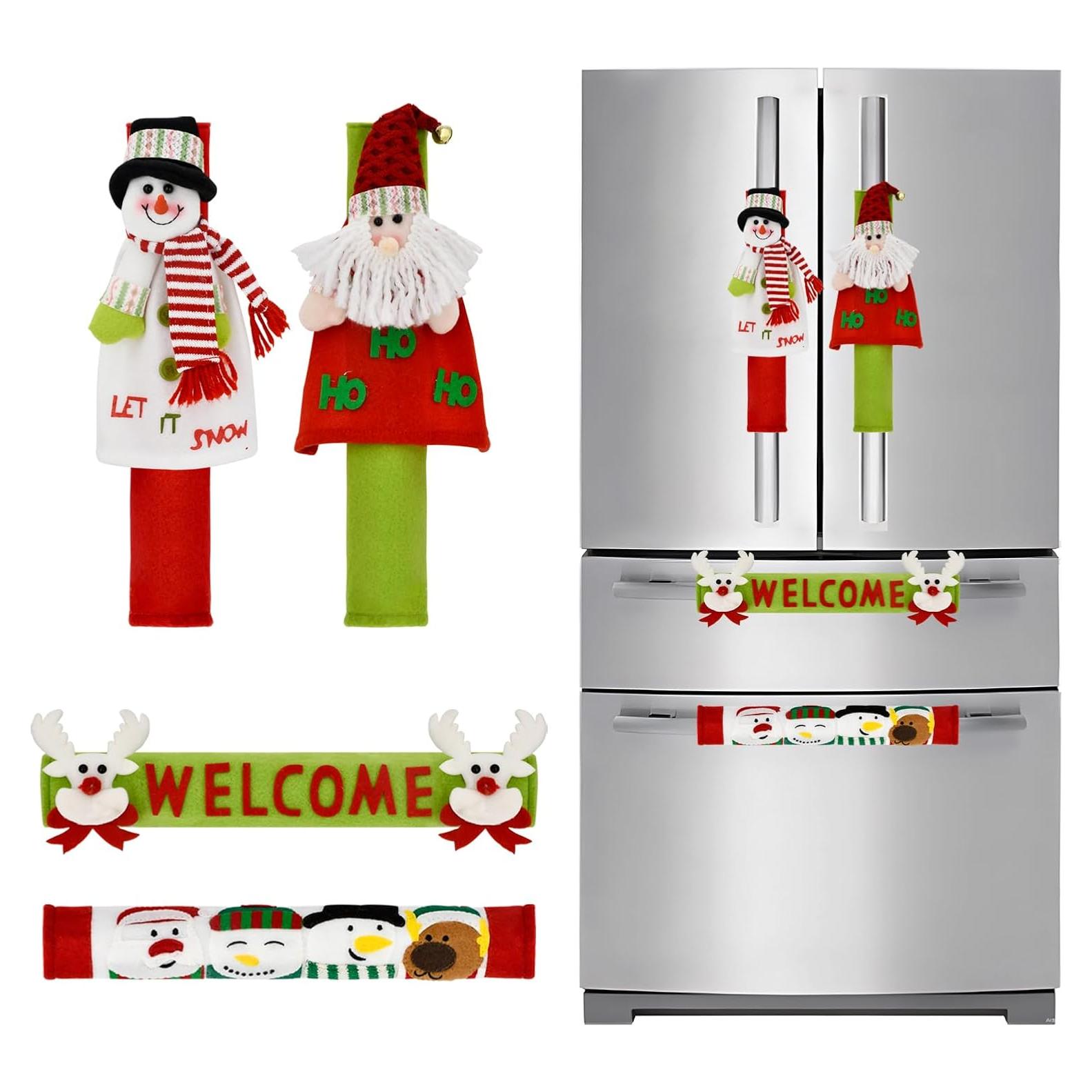 Juego de 4 fundas navideñas para manijas de refrigerador YuQi