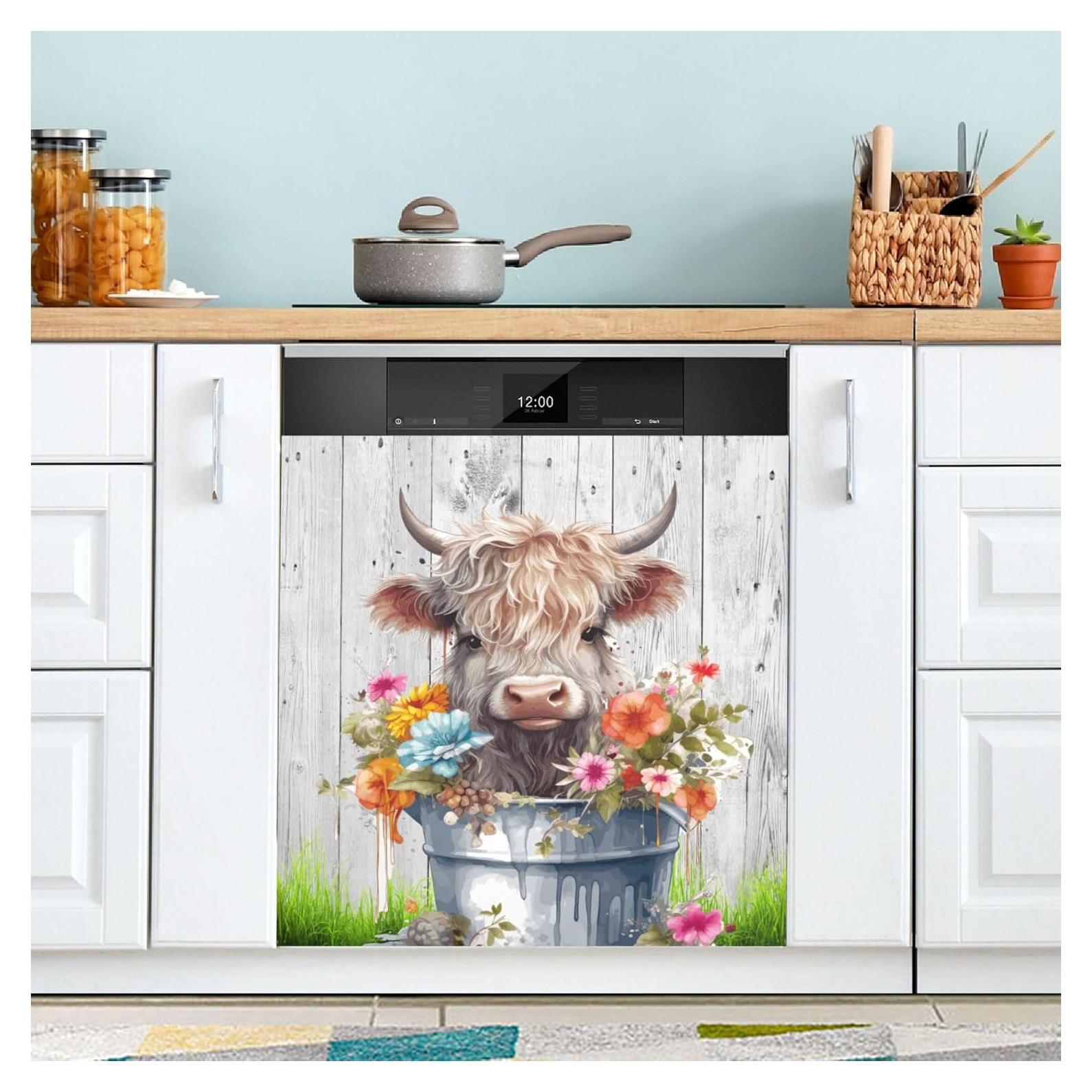Cubierta Magnética para Lavavajillas Wudan 58.4x66 cm Vaca Flores
