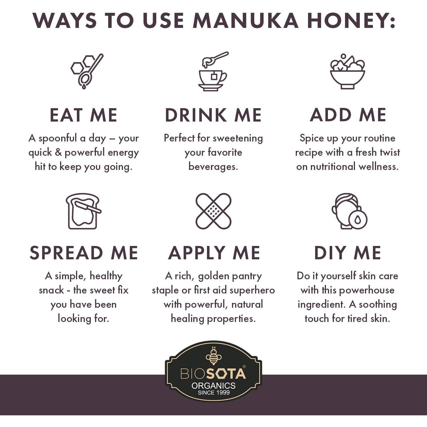 Miel de Manuka Orgánica Biosota MGO 1200+ 250g Cruda Australiana