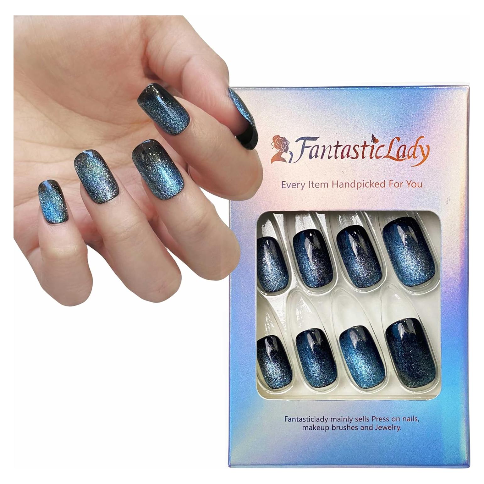 Uñas Postizas Magnéticas Azul 24 Piezas Fantastic Lady