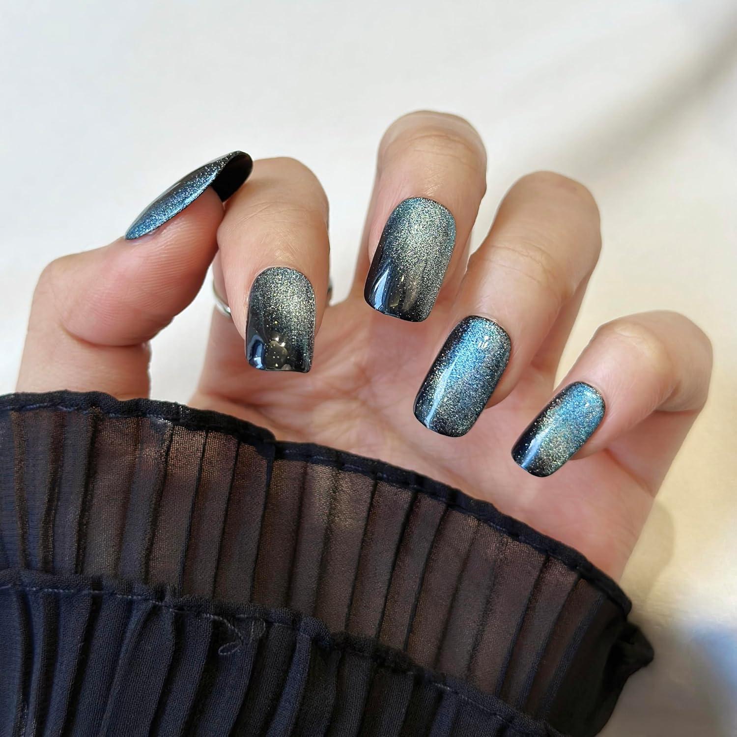 Uñas Postizas Magnéticas Azul 24 Piezas Fantastic Lady