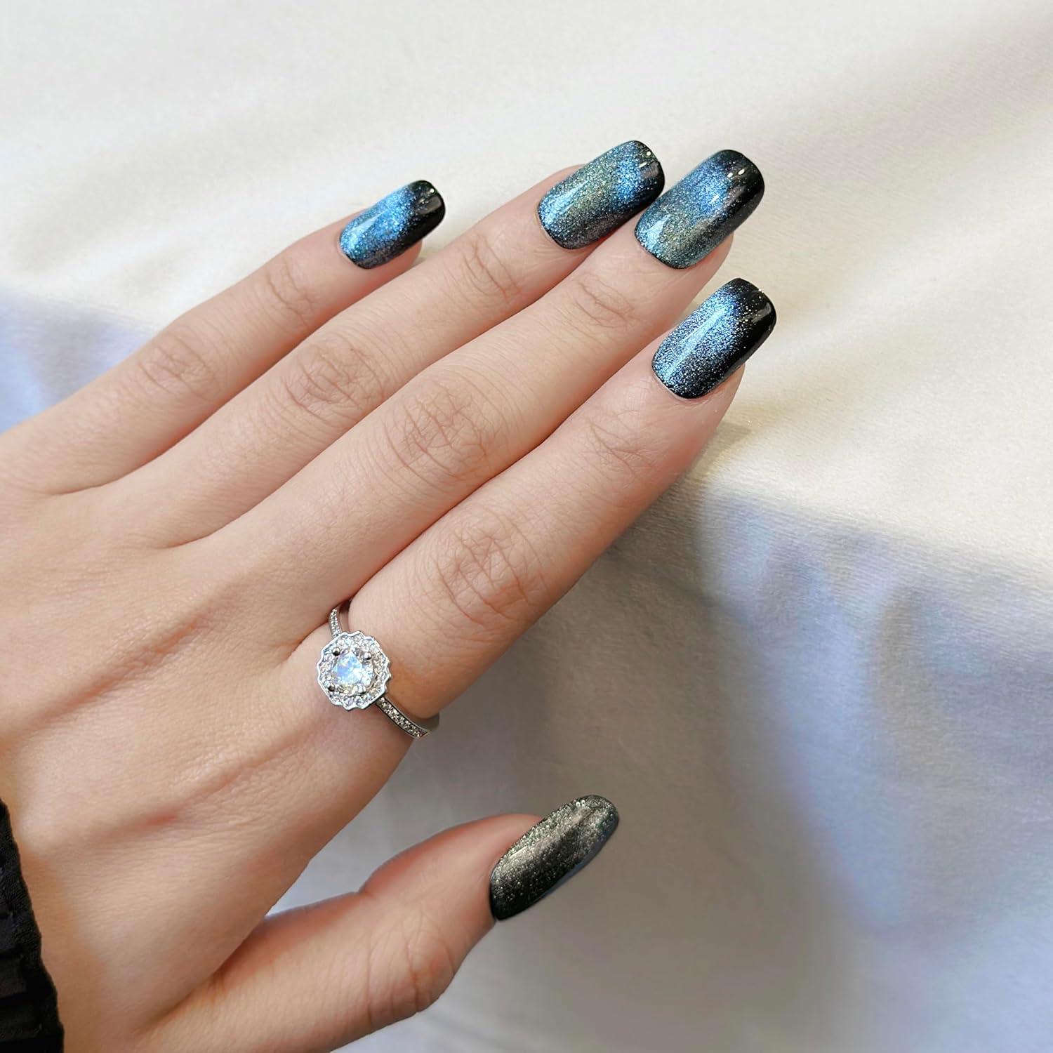 Uñas Postizas Magnéticas Azul 24 Piezas Fantastic Lady