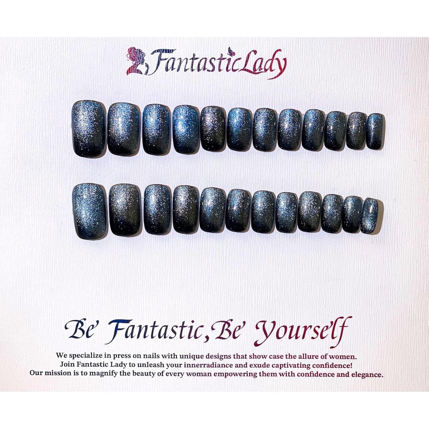Uñas Postizas Magnéticas Azul 24 Piezas Fantastic Lady