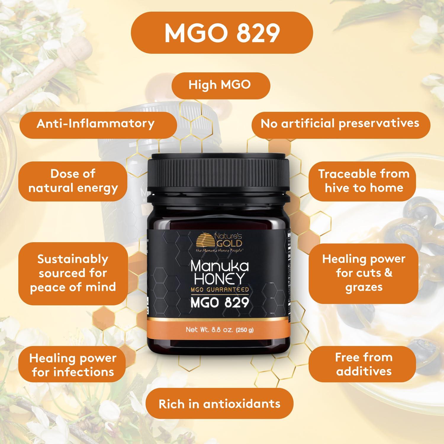 Miel Cruda de Manuka Nature's Gold MGO 829+ 249g Pura y Genuina