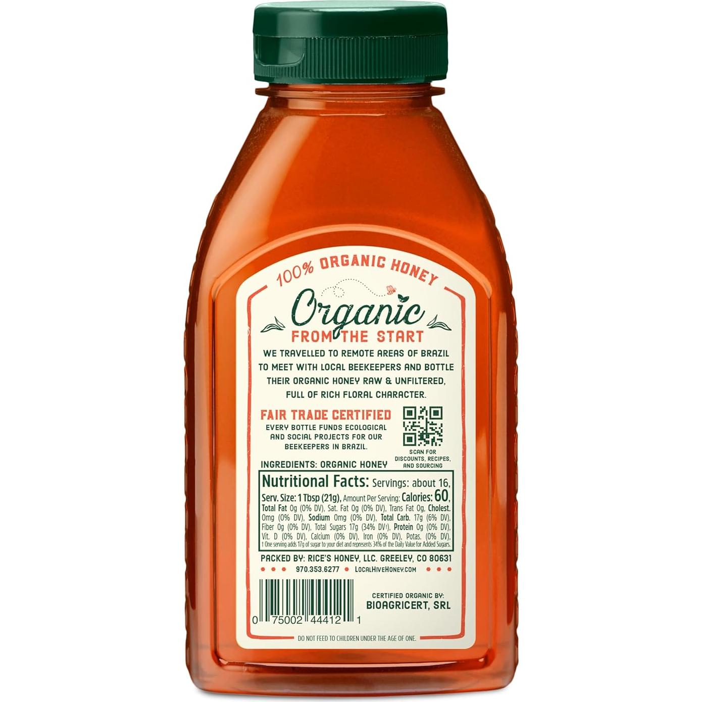 Miel Orgánica Cruda Local Hive 340g - 100% Pura y Sin Filtrar