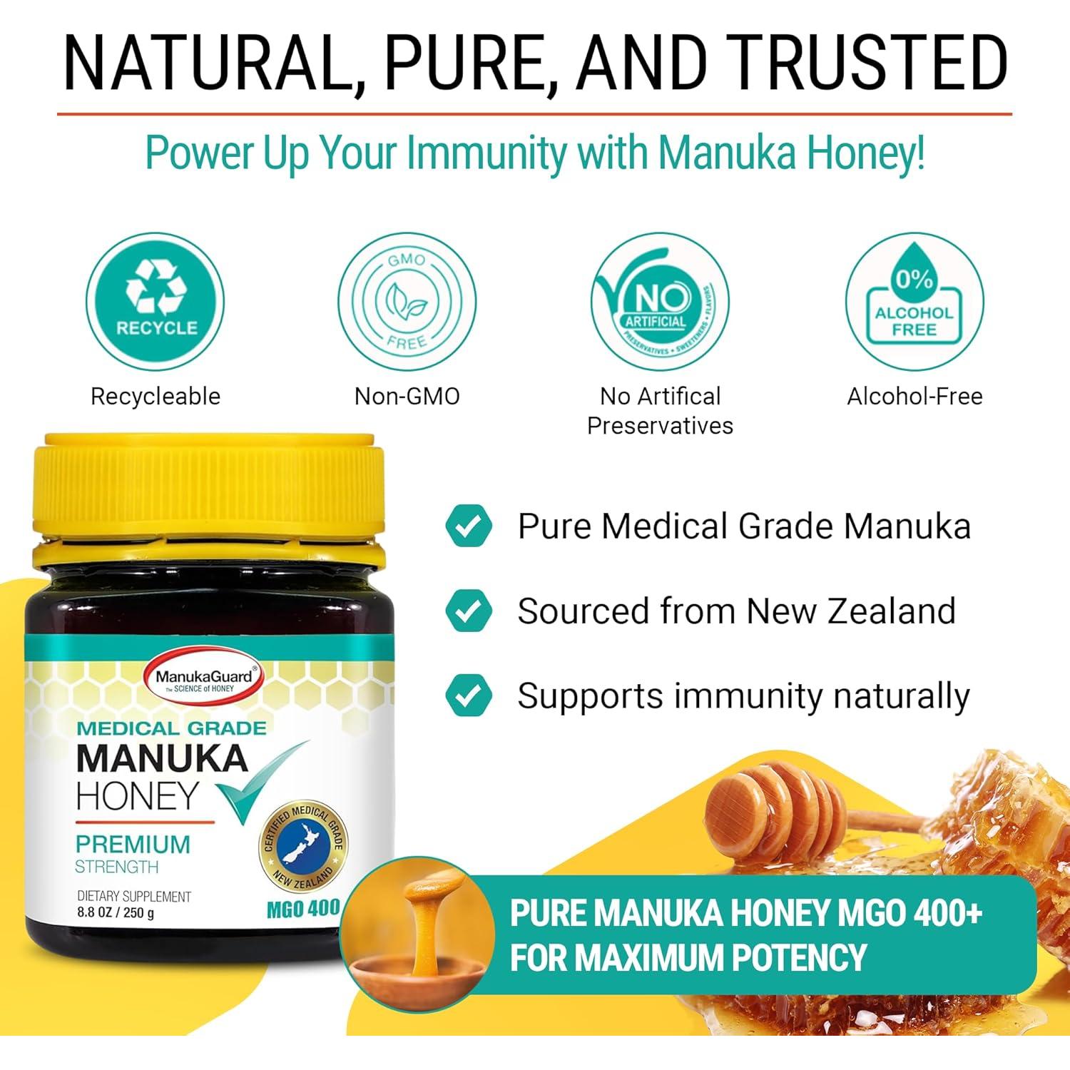Miel de ManukaGuard MGO 400+ 248g | Miel Sanadora de Nueva Zelanda