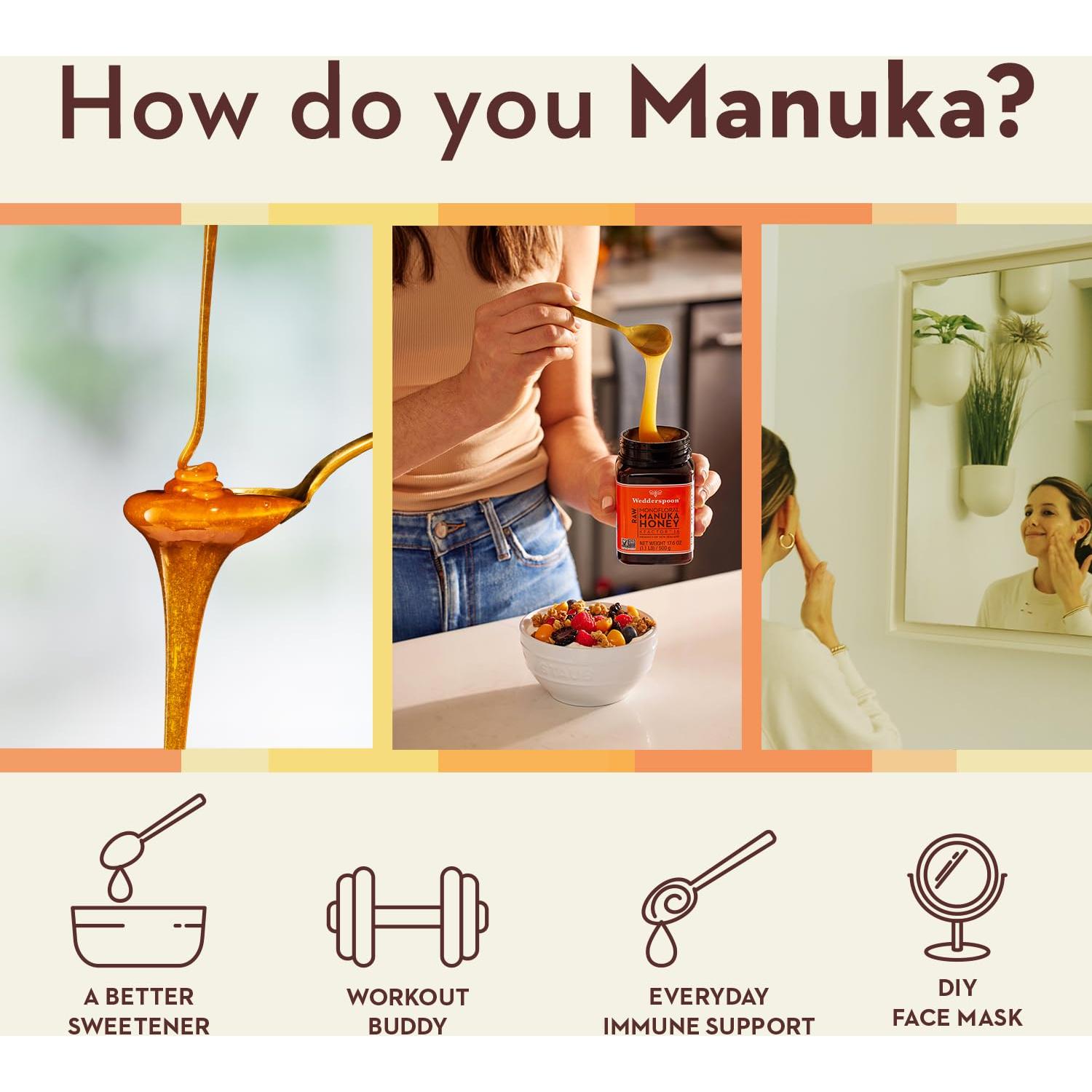 Miel Manuka Cruda Wedderspoon 1100+ MGO 250 g Nueva Zelanda