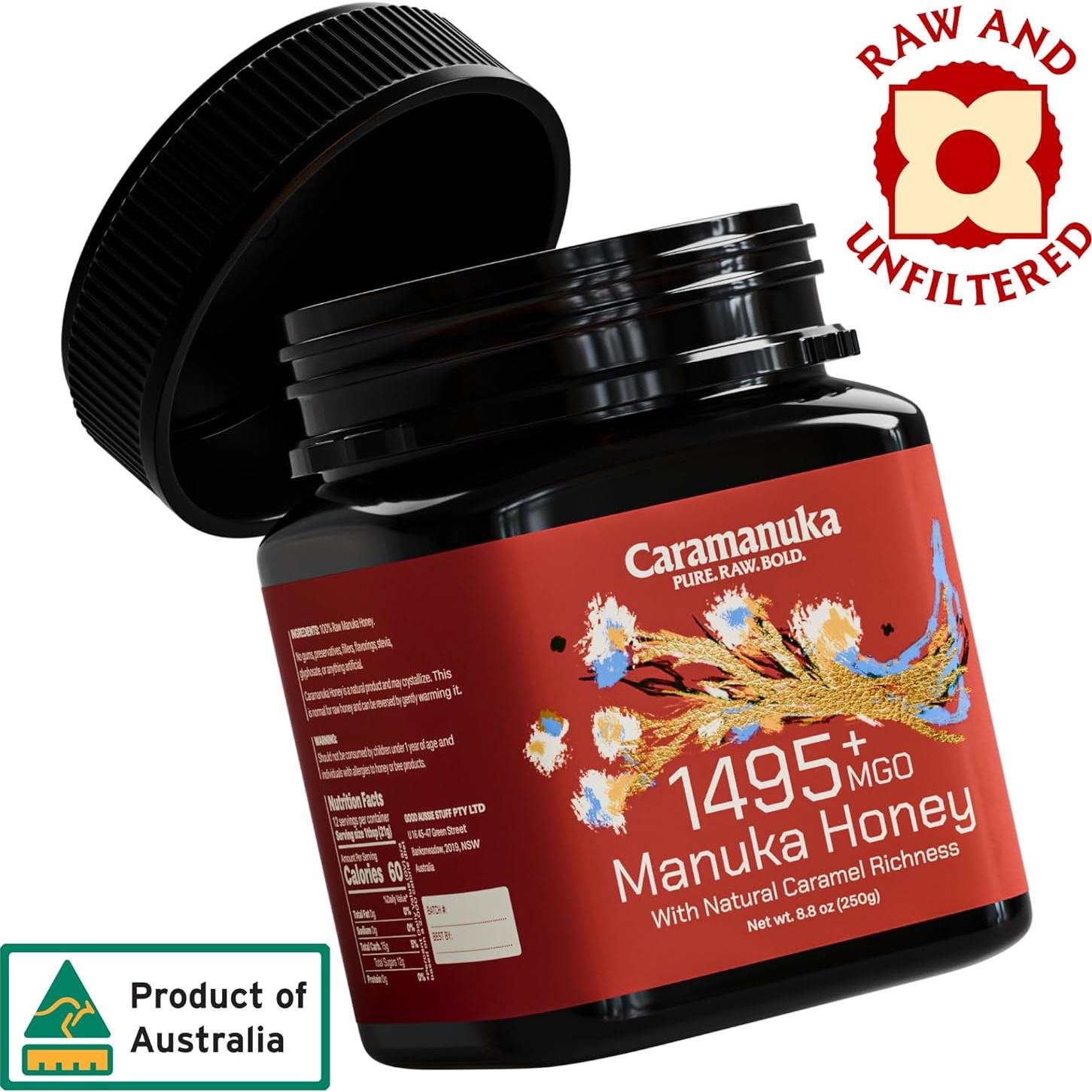 Miel de Manuka Caramanuka MGO 1495+ 248g Cruda y Pura