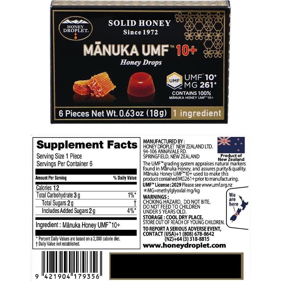 Gotas de Miel Manuka UMF10+ Gota de Miel 100% Natural 12 Paquetes