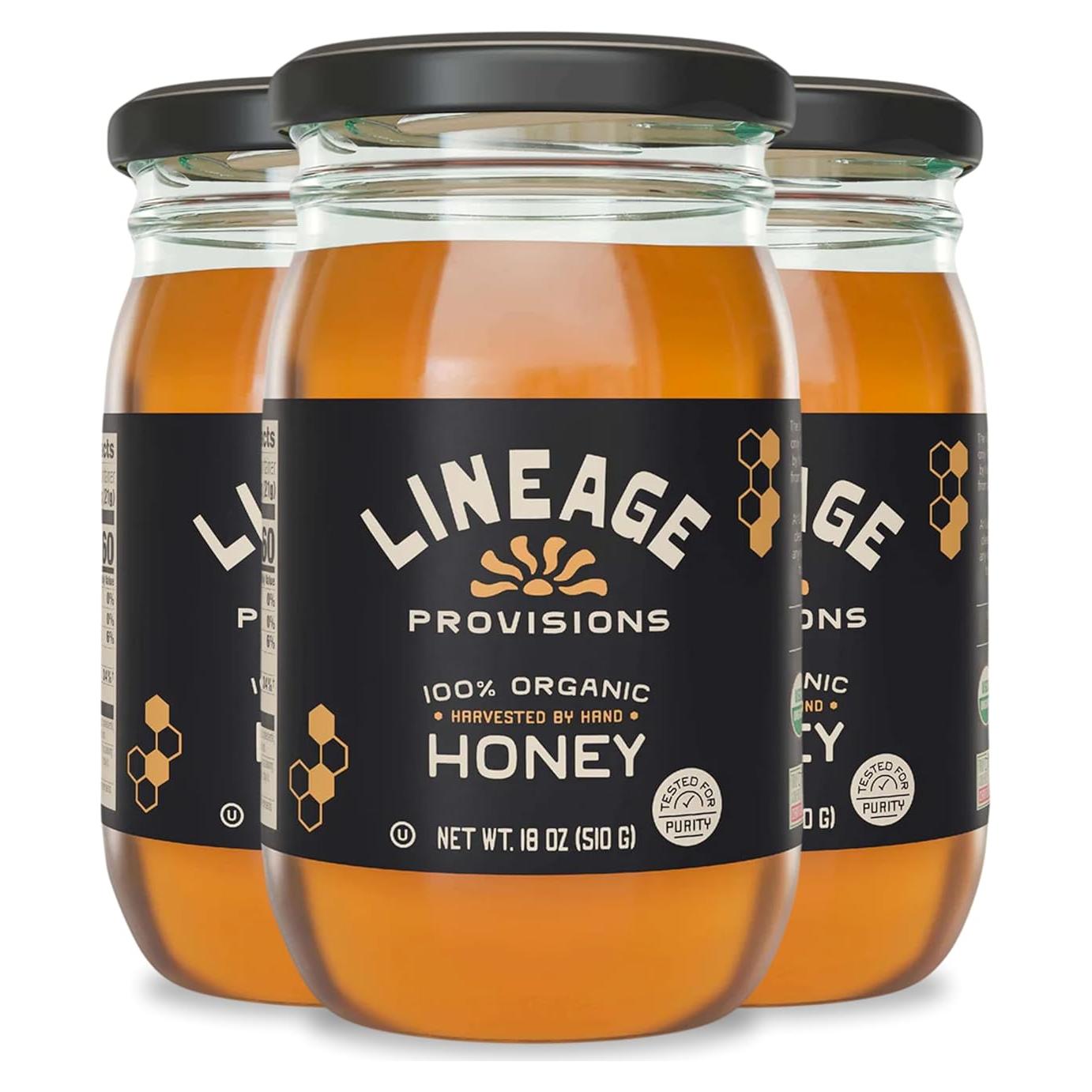 Miel Cruda Orgánica Lineage Provisions 3 Tarros 510g Sin Filtrar