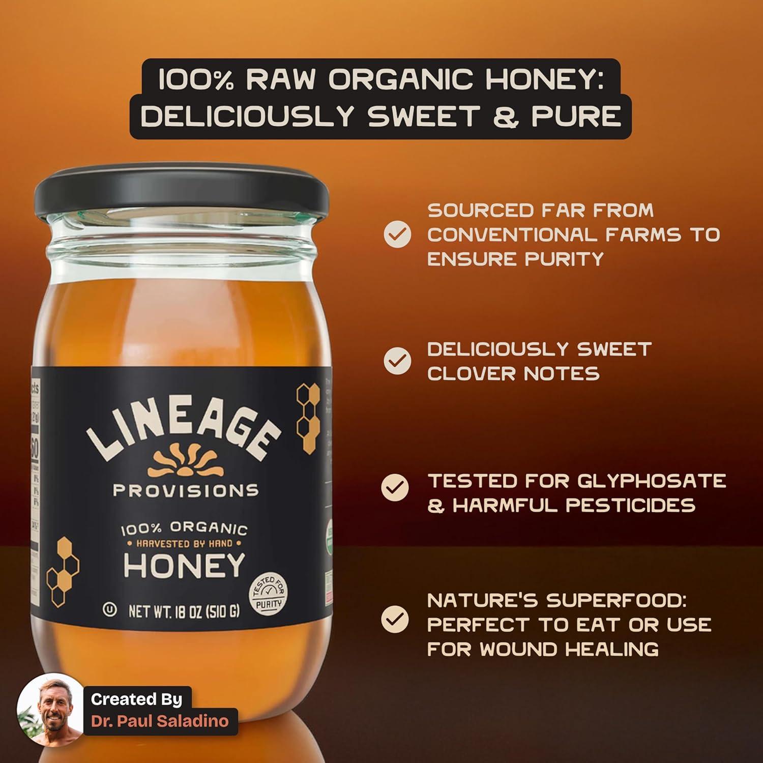 Miel Cruda Orgánica Lineage Provisions 3 Tarros 510g Sin Filtrar