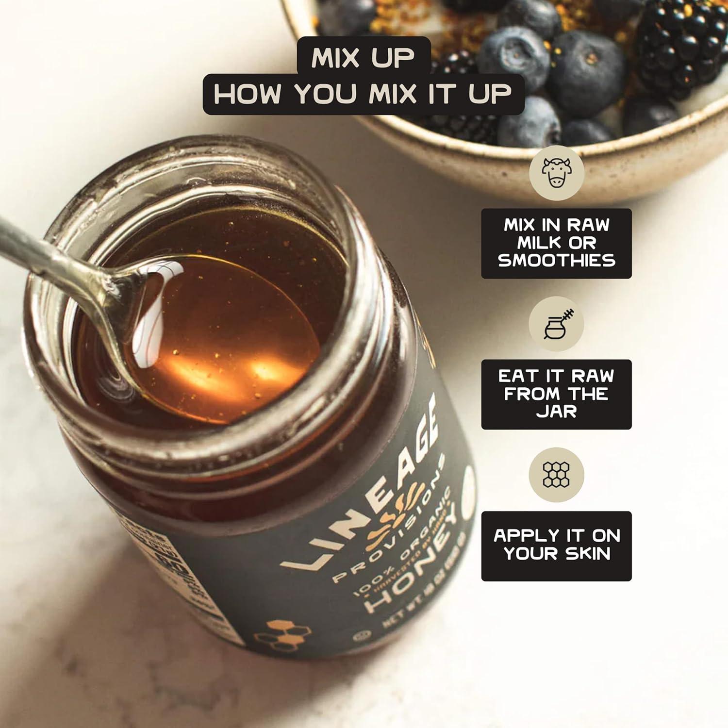 Miel Cruda Orgánica Lineage Provisions 3 Tarros 510g Sin Filtrar