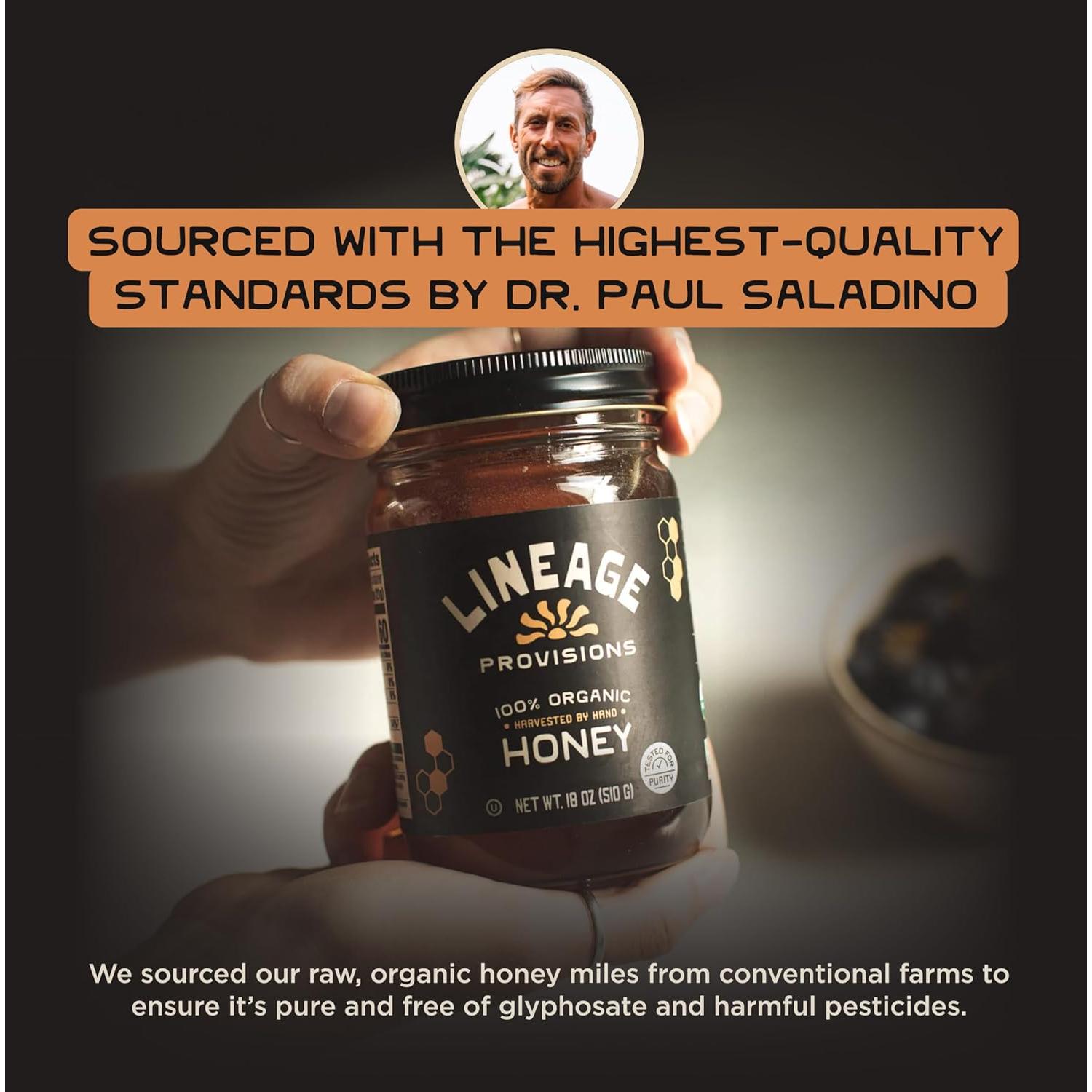 Miel Cruda Orgánica Lineage Provisions 3 Tarros 510g Sin Filtrar