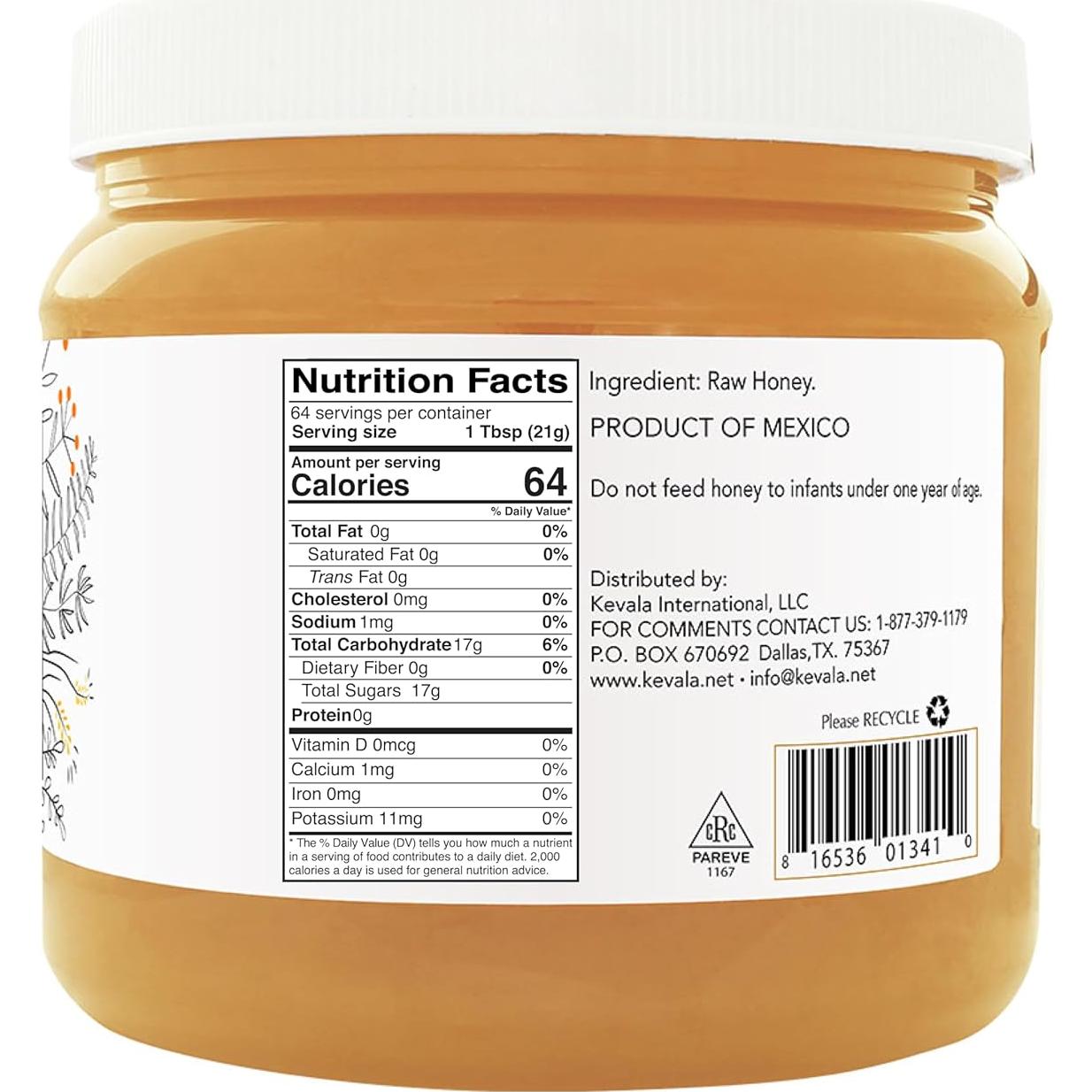 Miel Cruda Sin Filtrar Kevala 1360g - Endulzante Natural