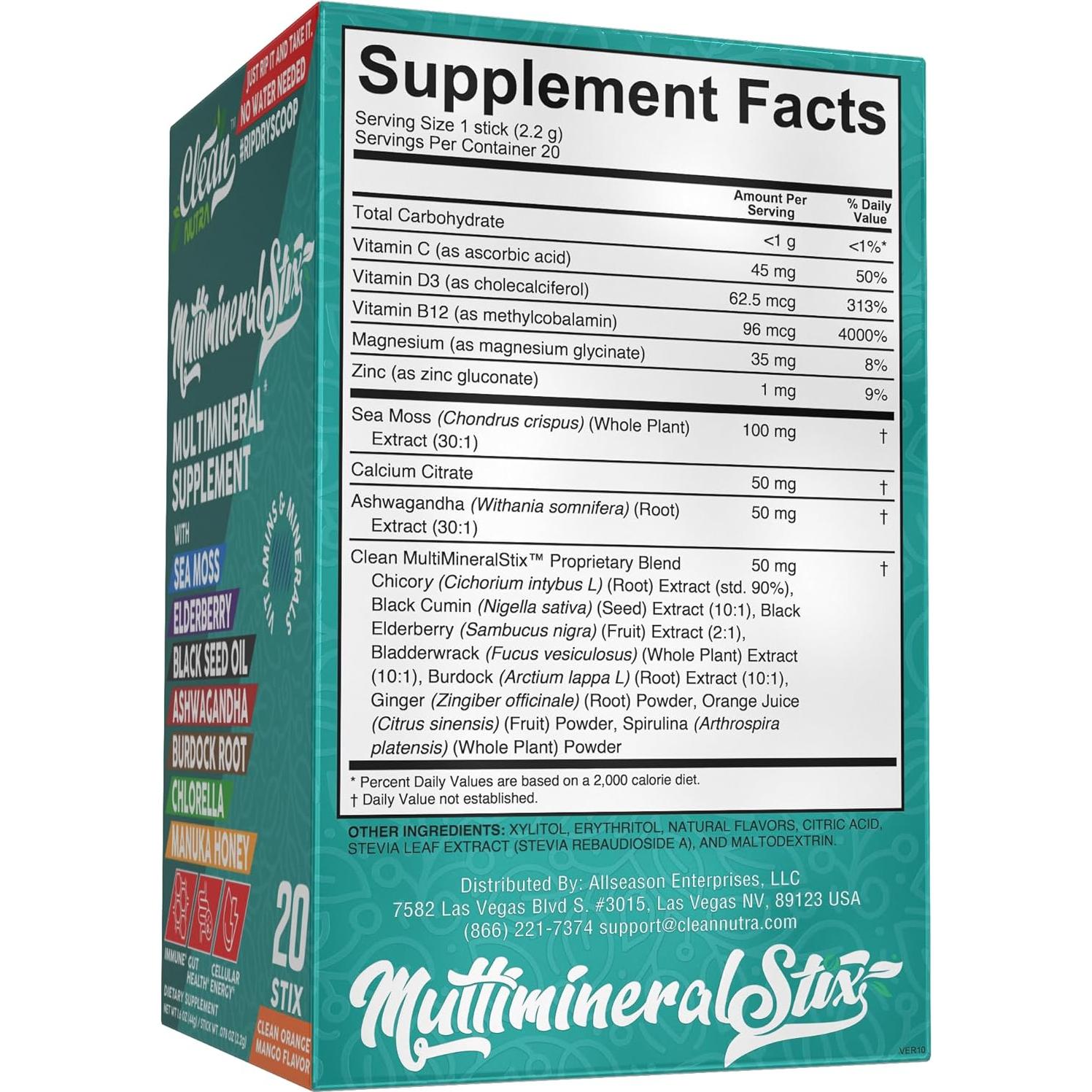 Polvo de Musgo Marino Clean Nutraceuticals - 20 Palitos Inmunidad