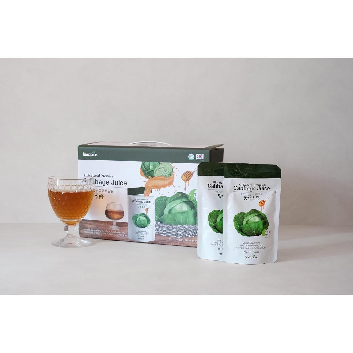 Jugo de Repollo Verde TerraPick con Miel de Manuka - 90 ml x 30 bolsas
