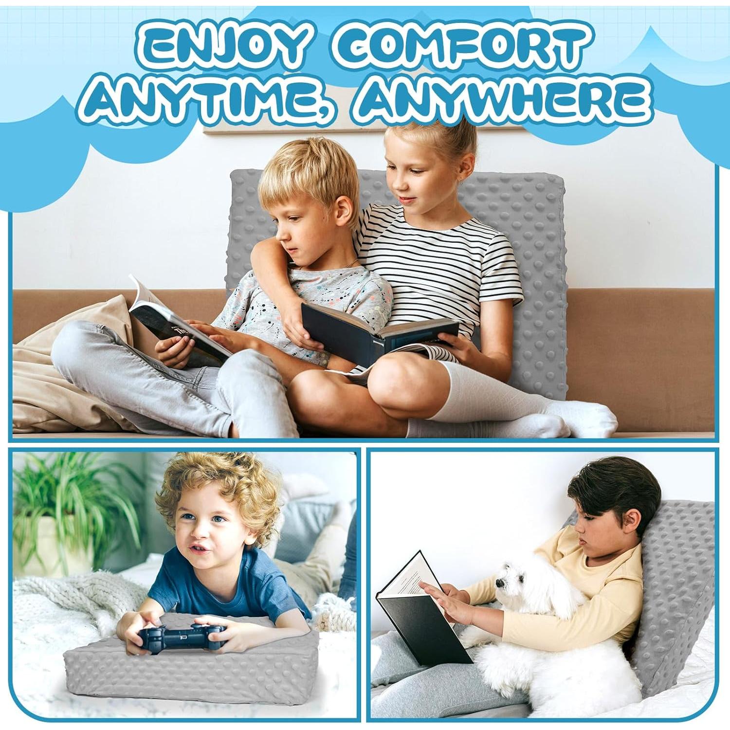 Cojín en Cuña BlissfulAbode para Niños, Espuma de Memoria, Gris