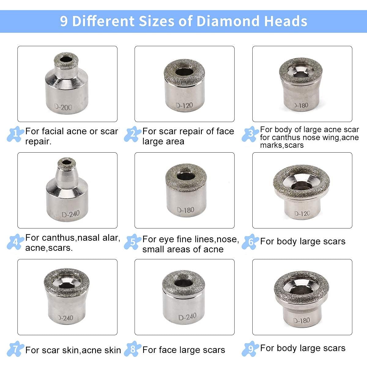 9 Puntas de Microdermoabrasión Yofuly + 3 Varitas Accesorios