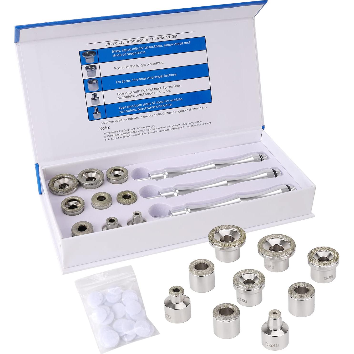 9 Puntas de Microdermoabrasión Yofuly + 3 Varitas Accesorios