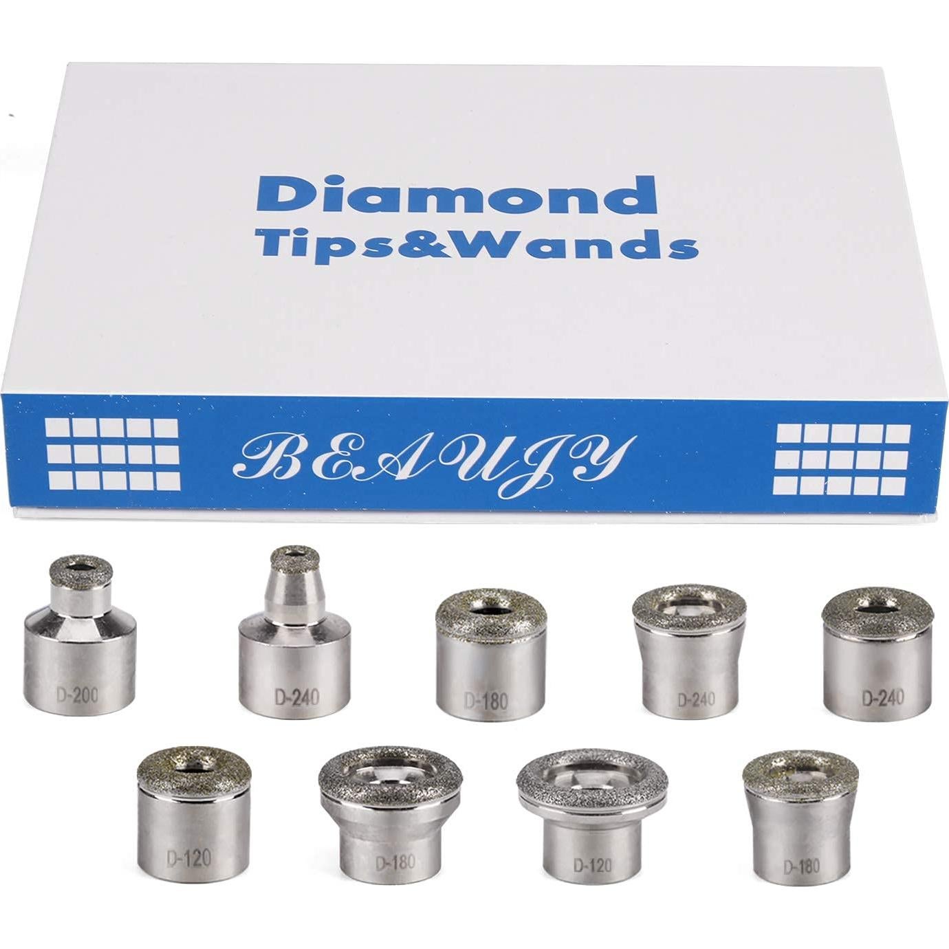 9 Puntas de Microdermoabrasión Yofuly + 3 Varitas Accesorios