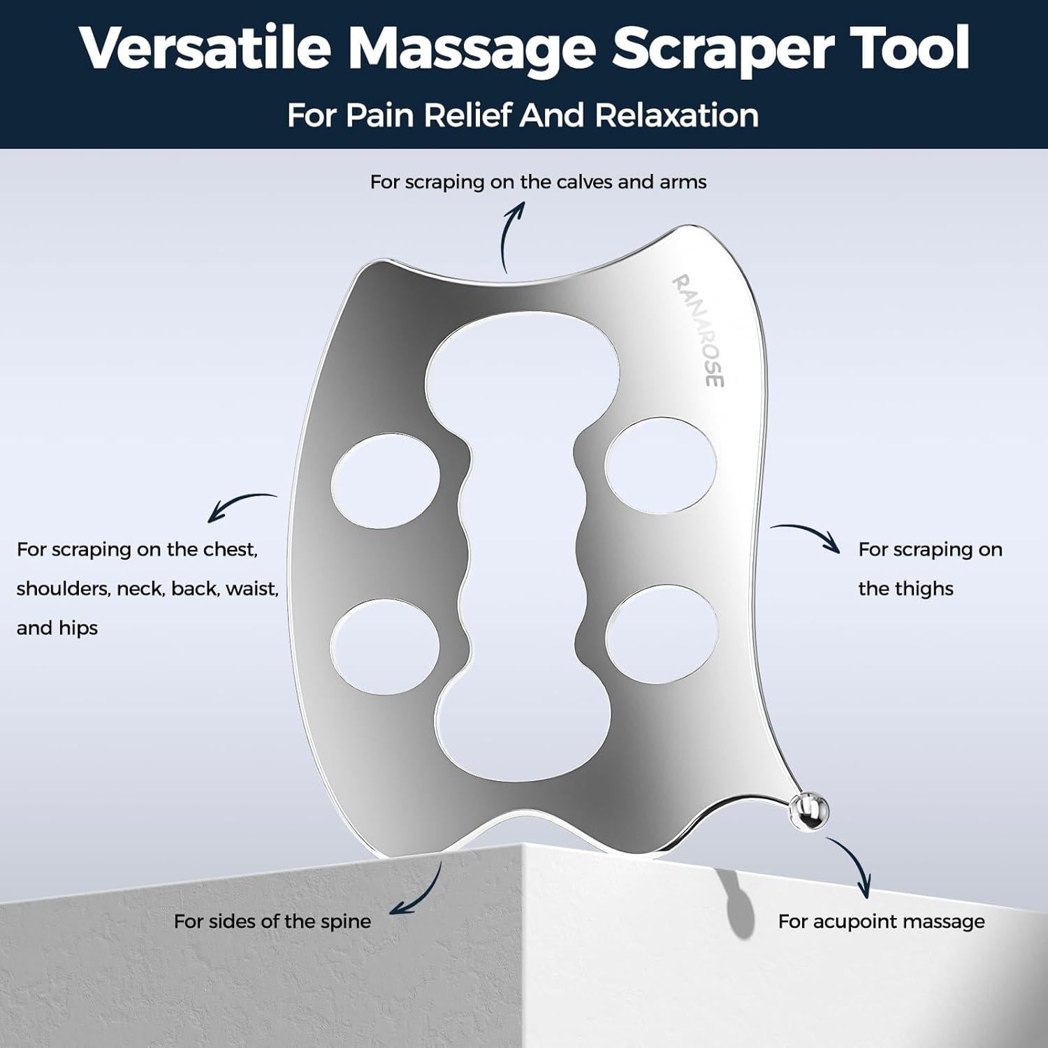 Juego de Herramientas de Gua Sha Ranarose Acero Inoxidable 3 Piezas